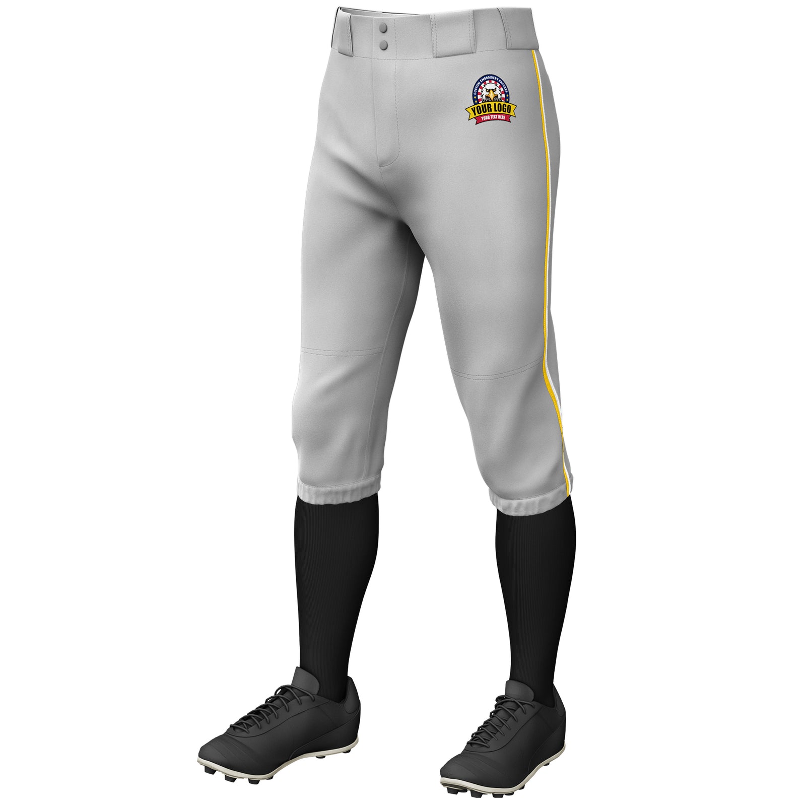 Custom Gray Gold-White Classic Fit Stretch Practice Knickers Baseball Pants