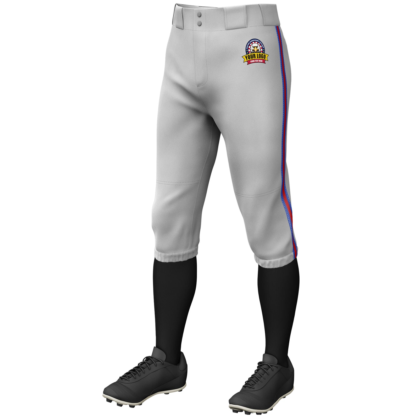 Custom Gray Royal Red-Royal Classic Fit Stretch Practice Knickers Baseball Pants