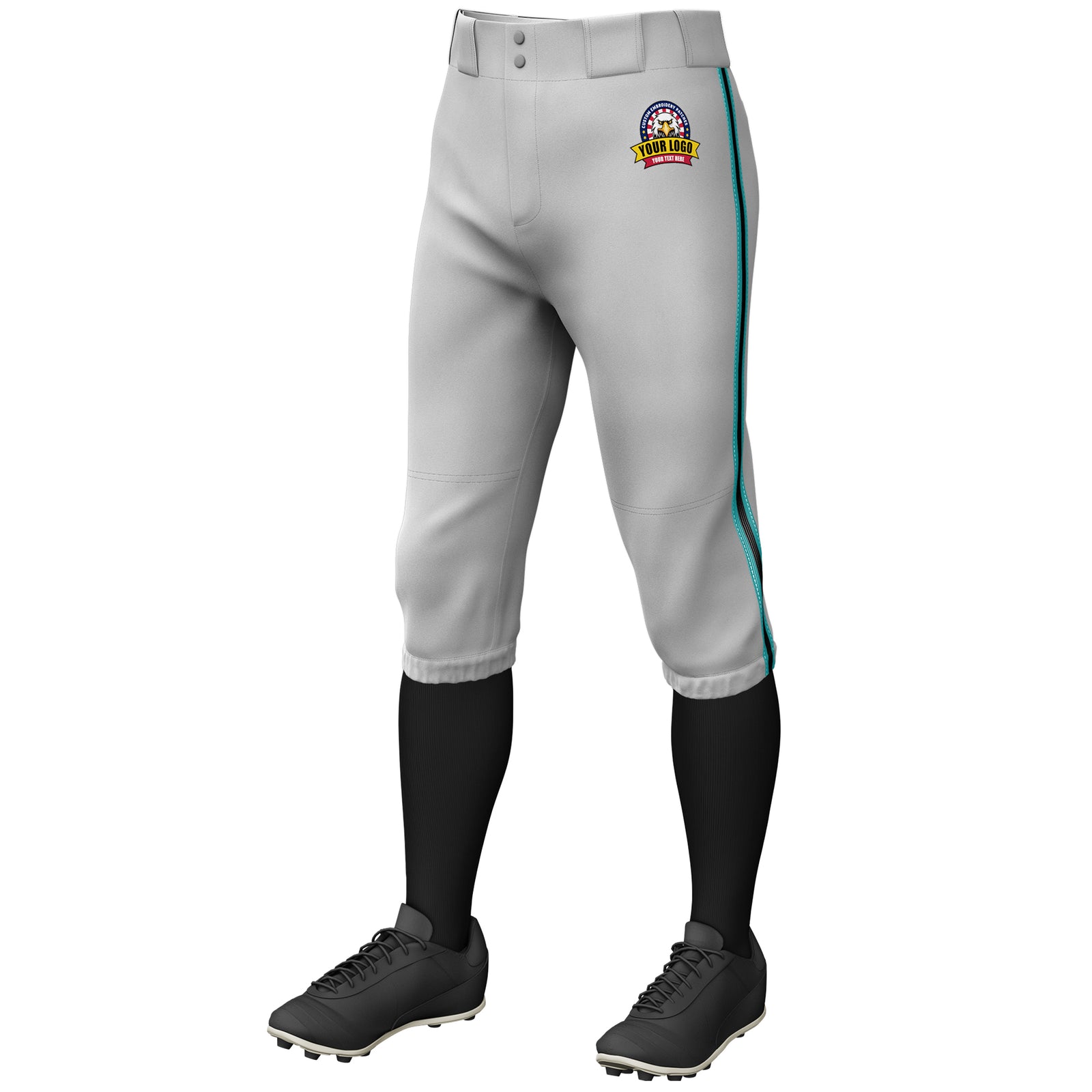 Custom Gray Aqua Black-Aqua Classic Fit Stretch Practice Knickers Baseball Pants
