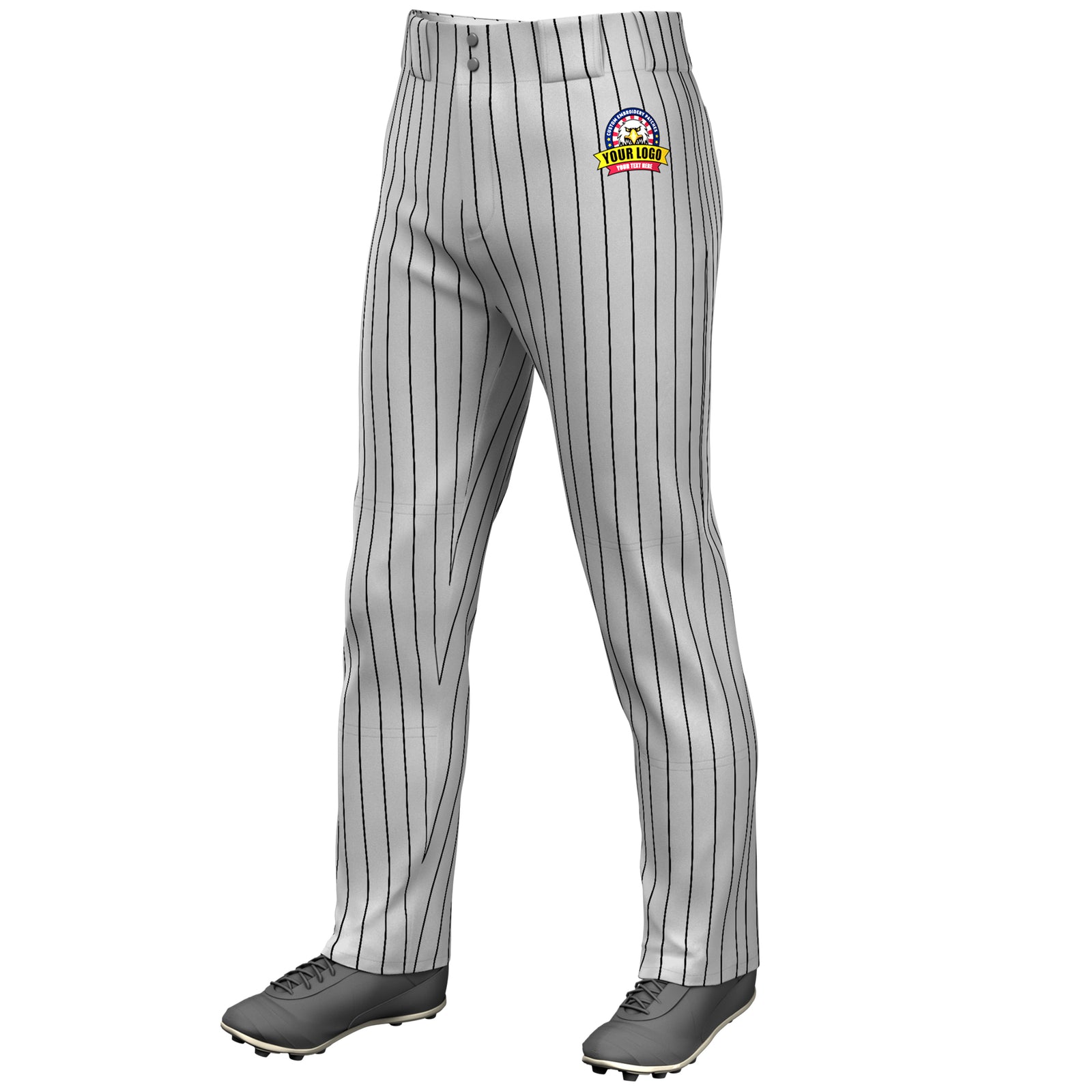 Custom Gray Black Pinstripe Fit Stretch Practice Loose-fit Baseball Pants