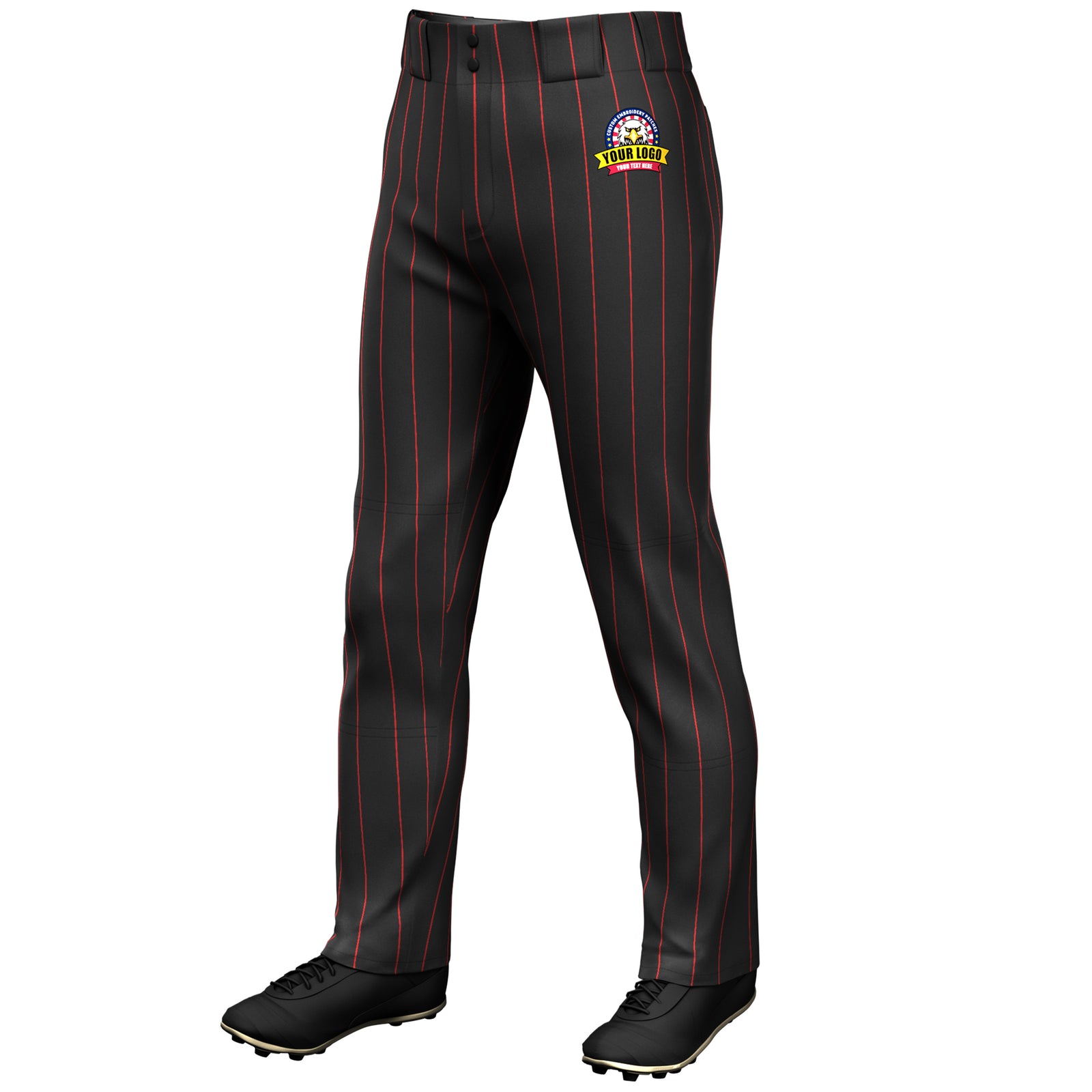 Custom Black Red Pinstripe Fit Stretch Practice Loose-fit Baseball Pants