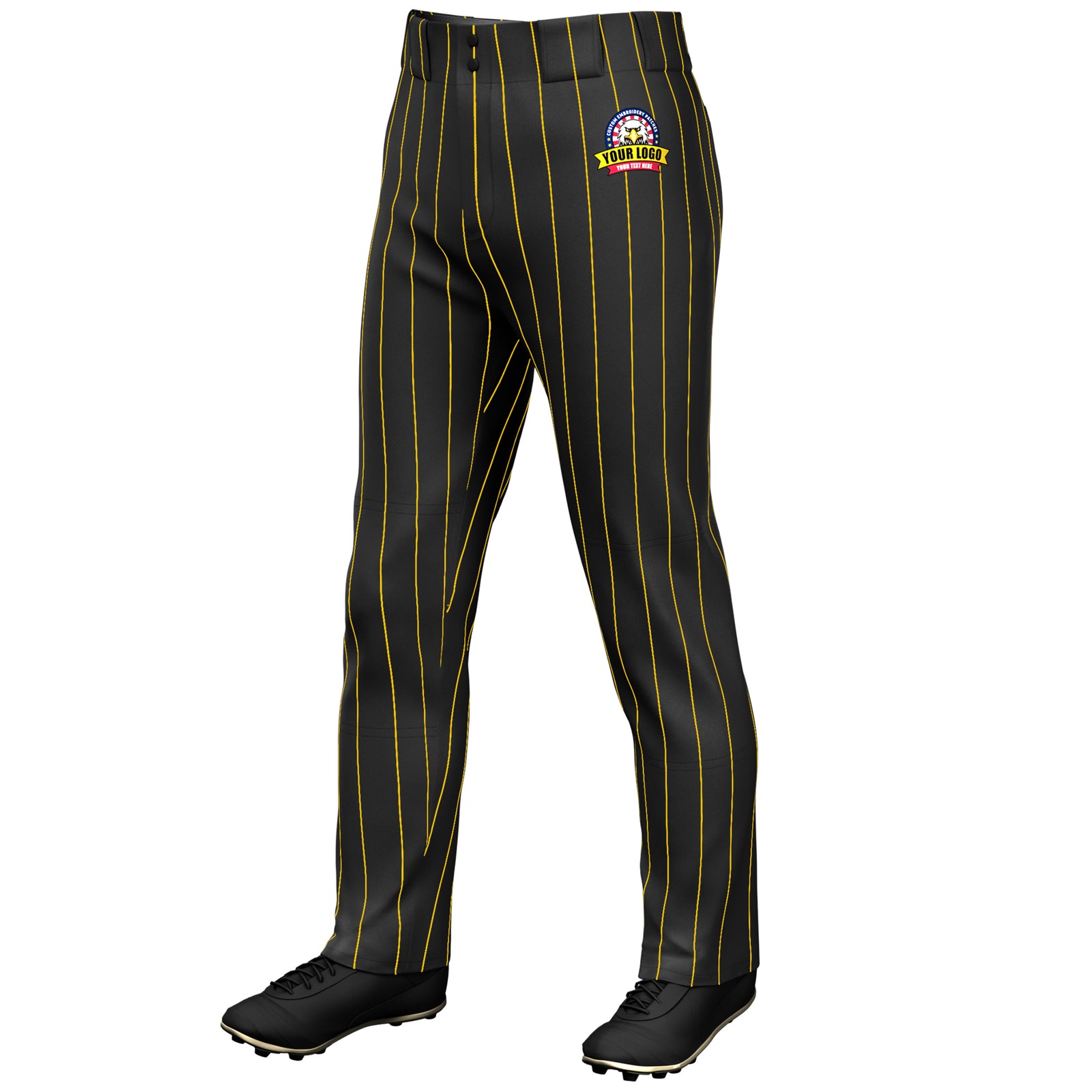 Black baseball pants for youth&mens | yellow pinstripe