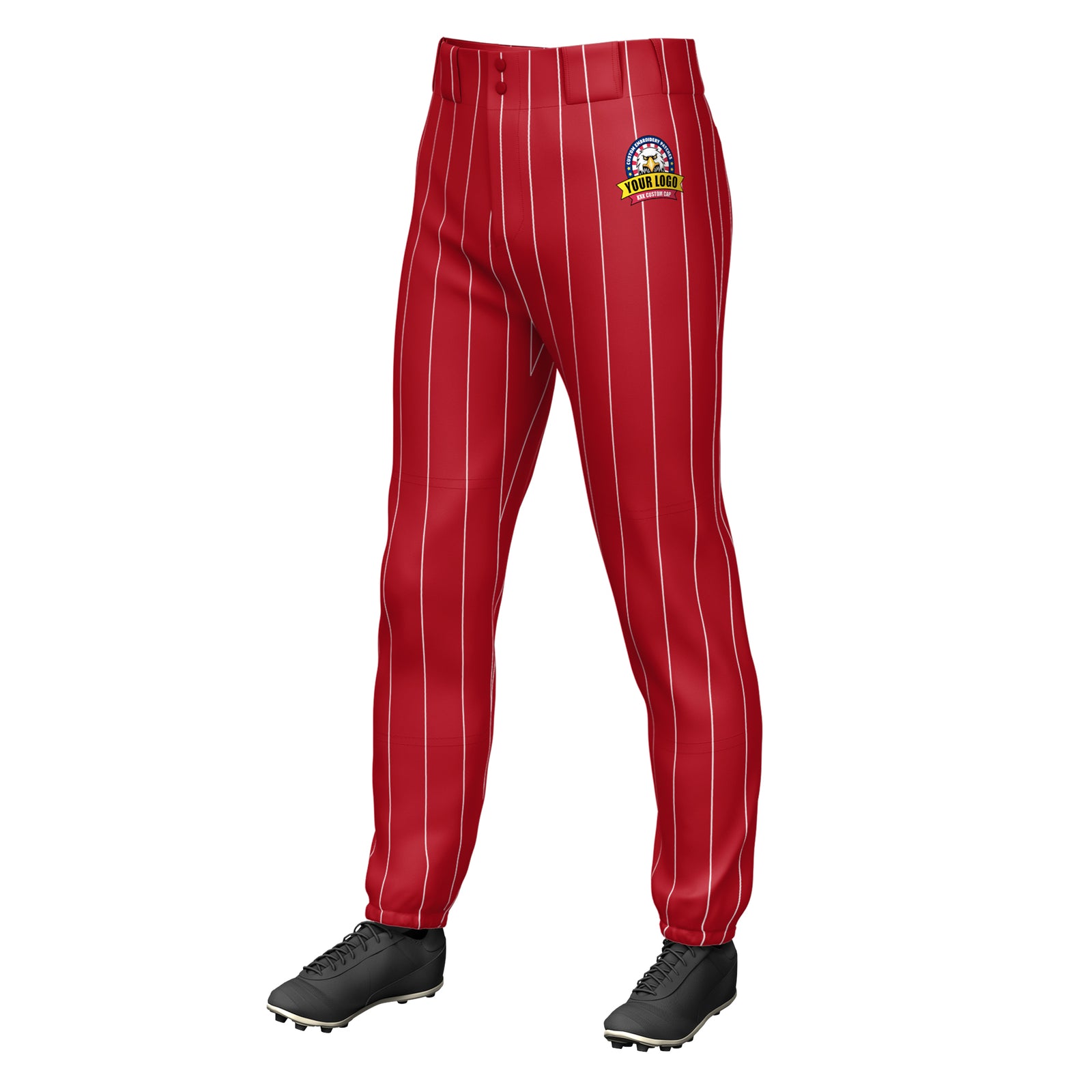 Custom Red White Pinstripe Fit Stretch Practice Pull-up Baseball Pants