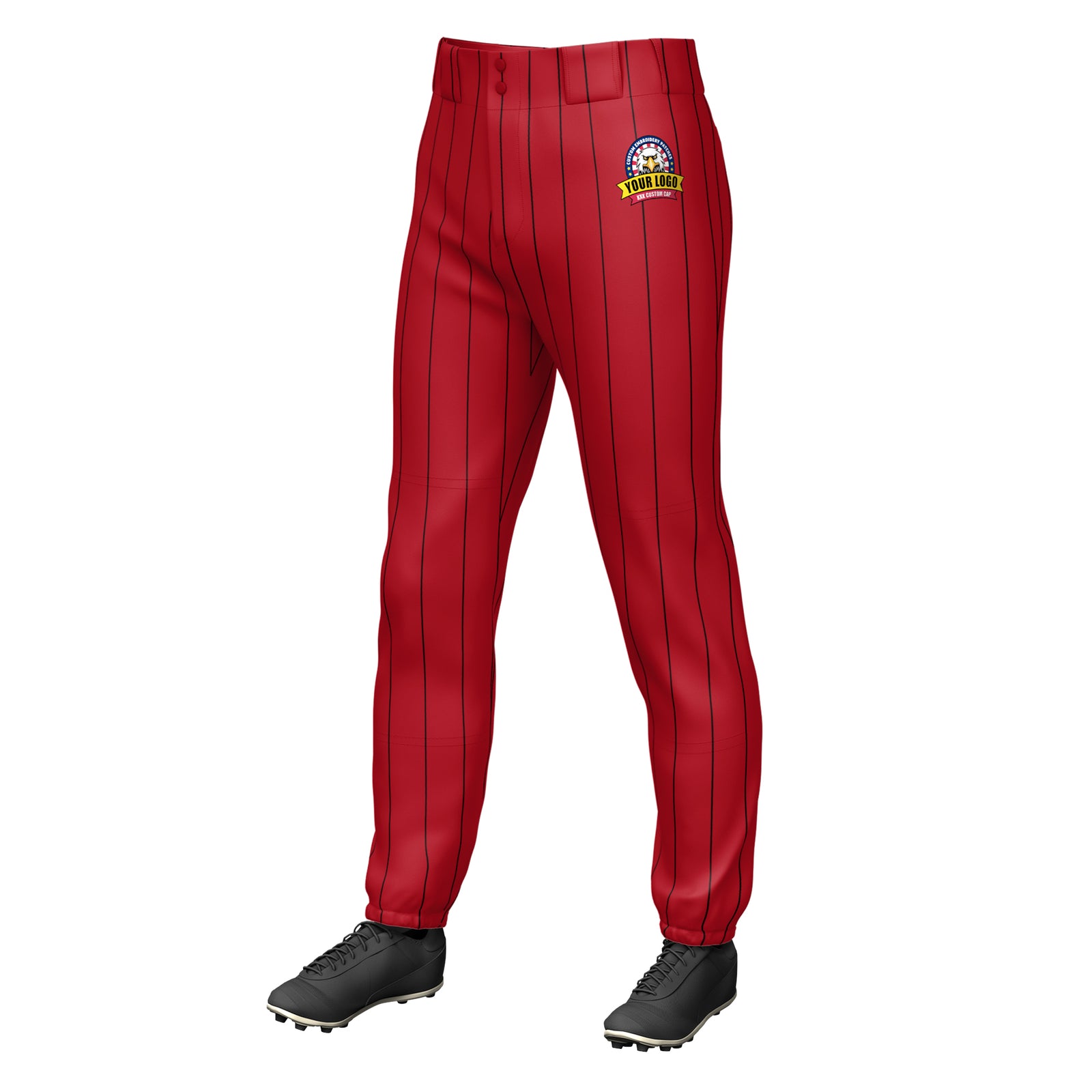 Custom Red Black Pinstripe Fit Stretch Practice Pull-up Baseball Pants