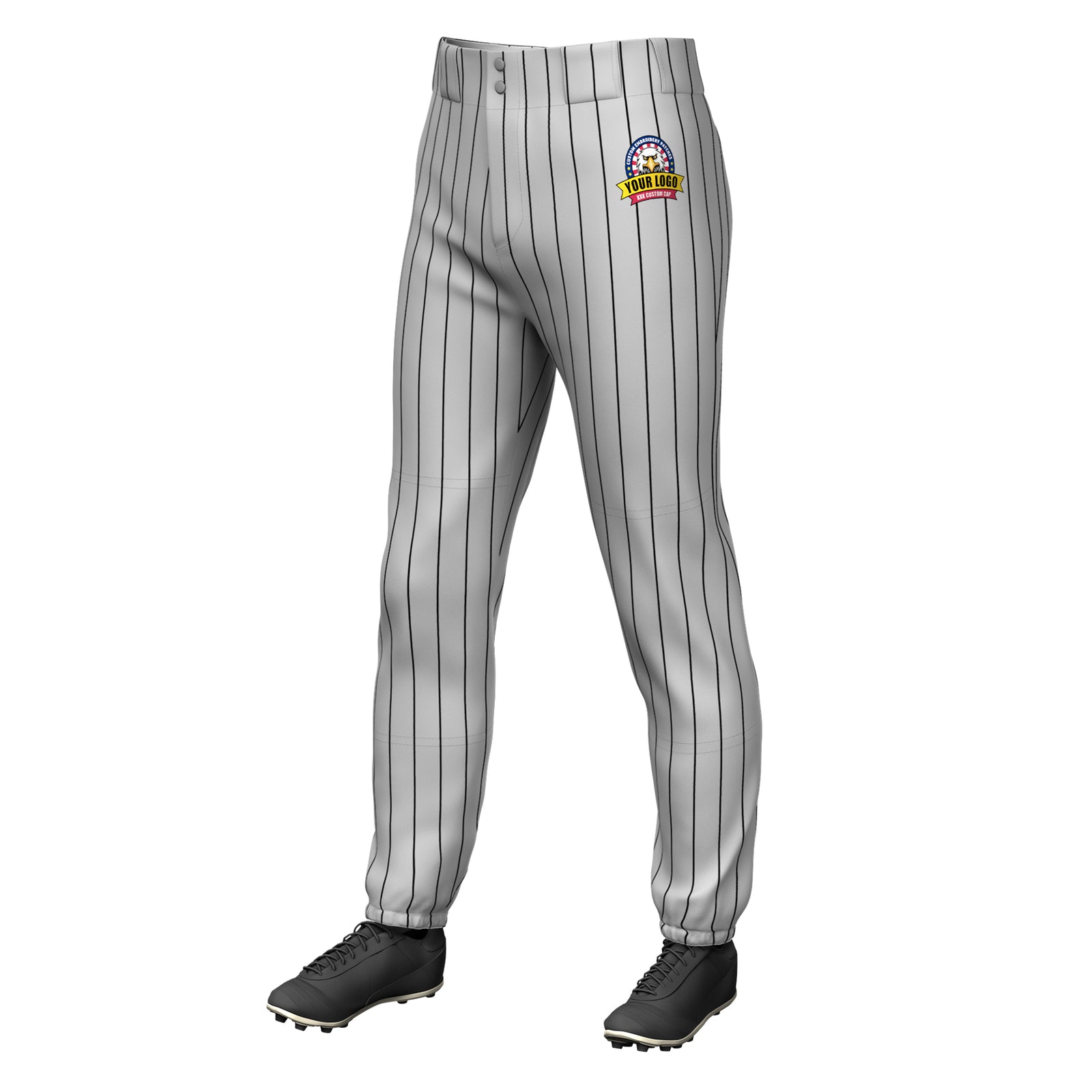 Custom Gray Black Pinstripe Fit Stretch Practice Pull-up Baseball Pants