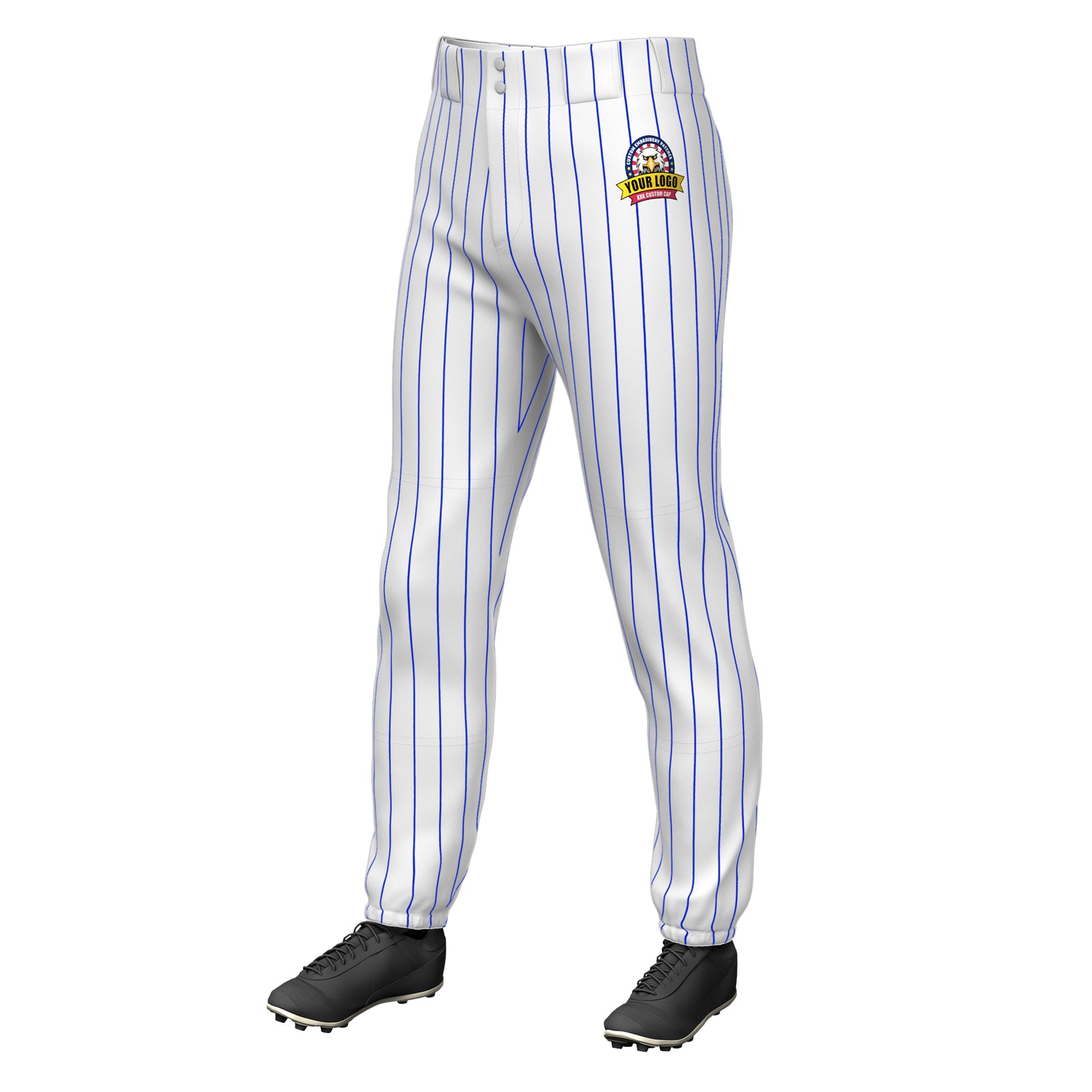 Custom White Royal Pinstripe Fit Stretch Practice Pull-up Baseball Pants