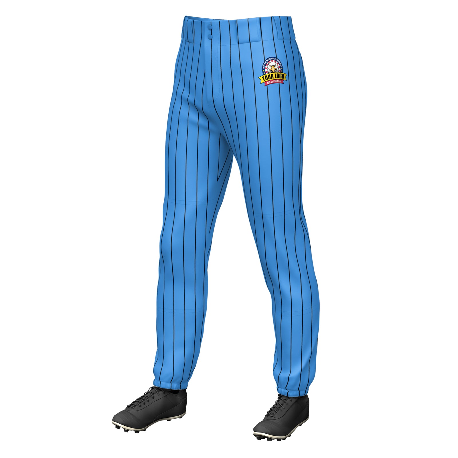 Custom Powder Blue Black Pinstripe Fit Stretch Practice Pull-up Baseball Pants