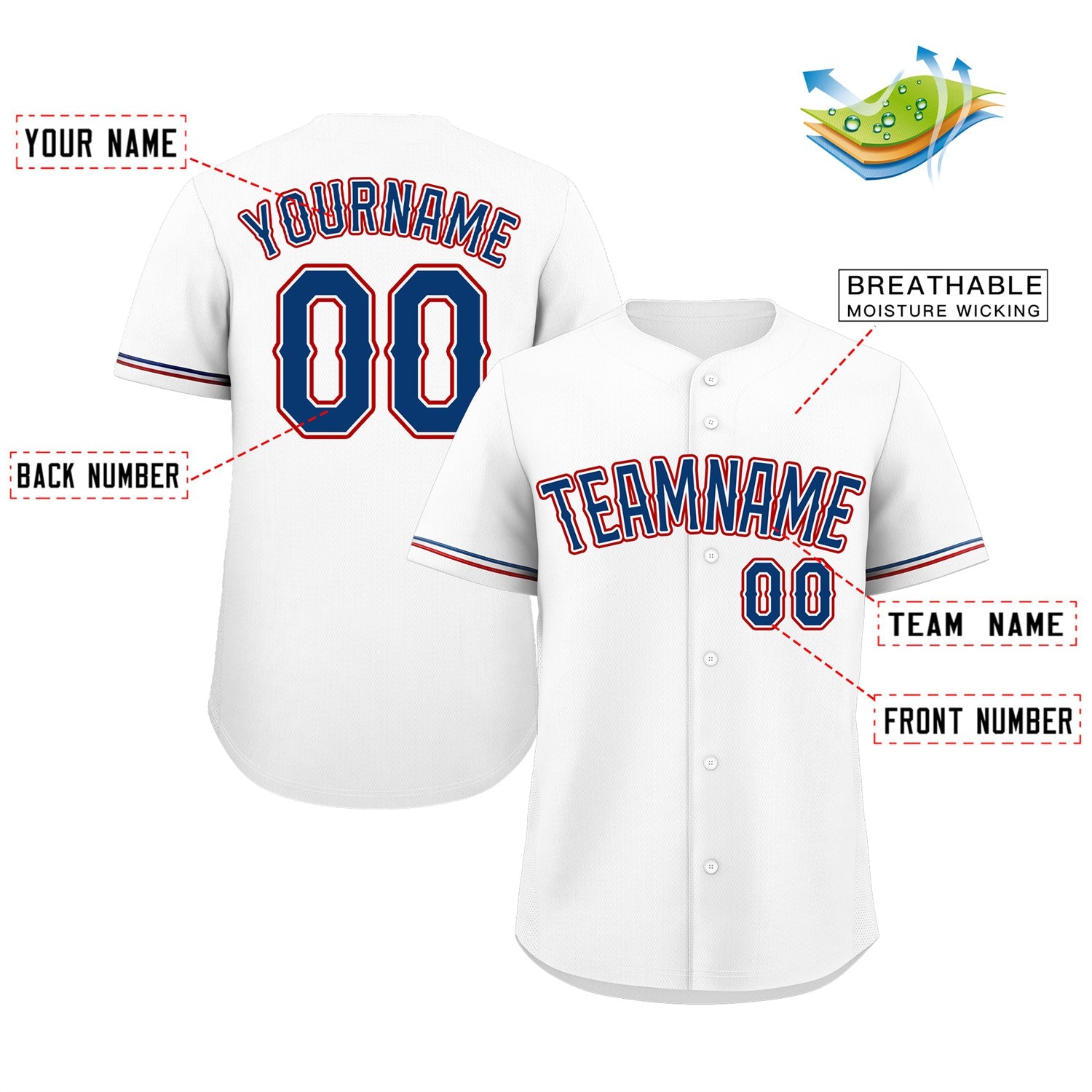 Custom White Royal-Red Classic Style Authentic Baseball Jersey