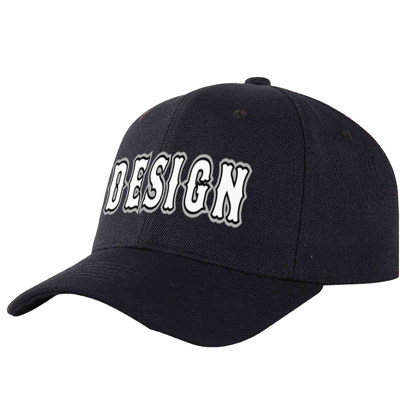Custom Black White-Black Print Curved Eaves Sport Design Baseball Cap
