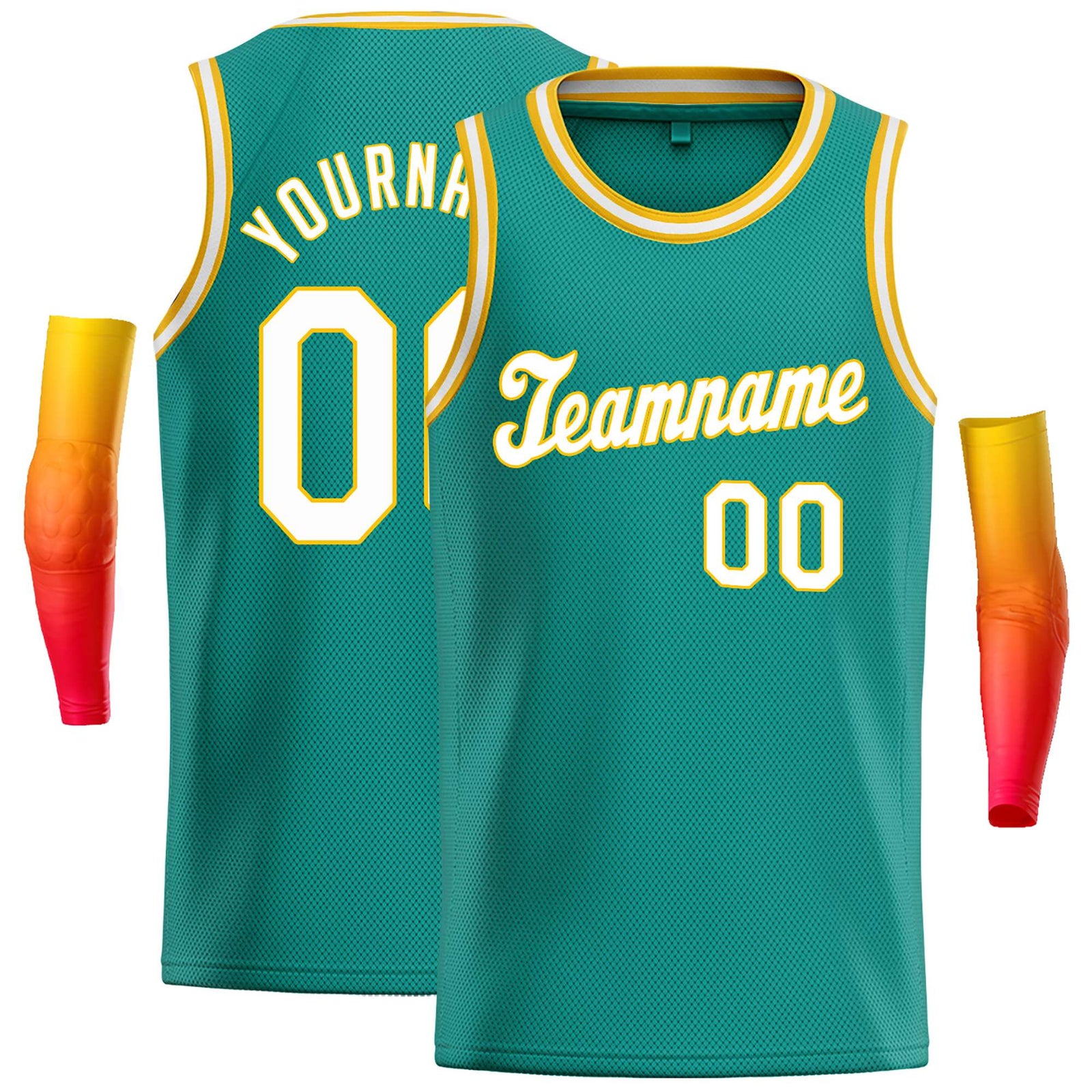 Custom Teal White-Yellow Classic Tops Casual Basketball Jersey