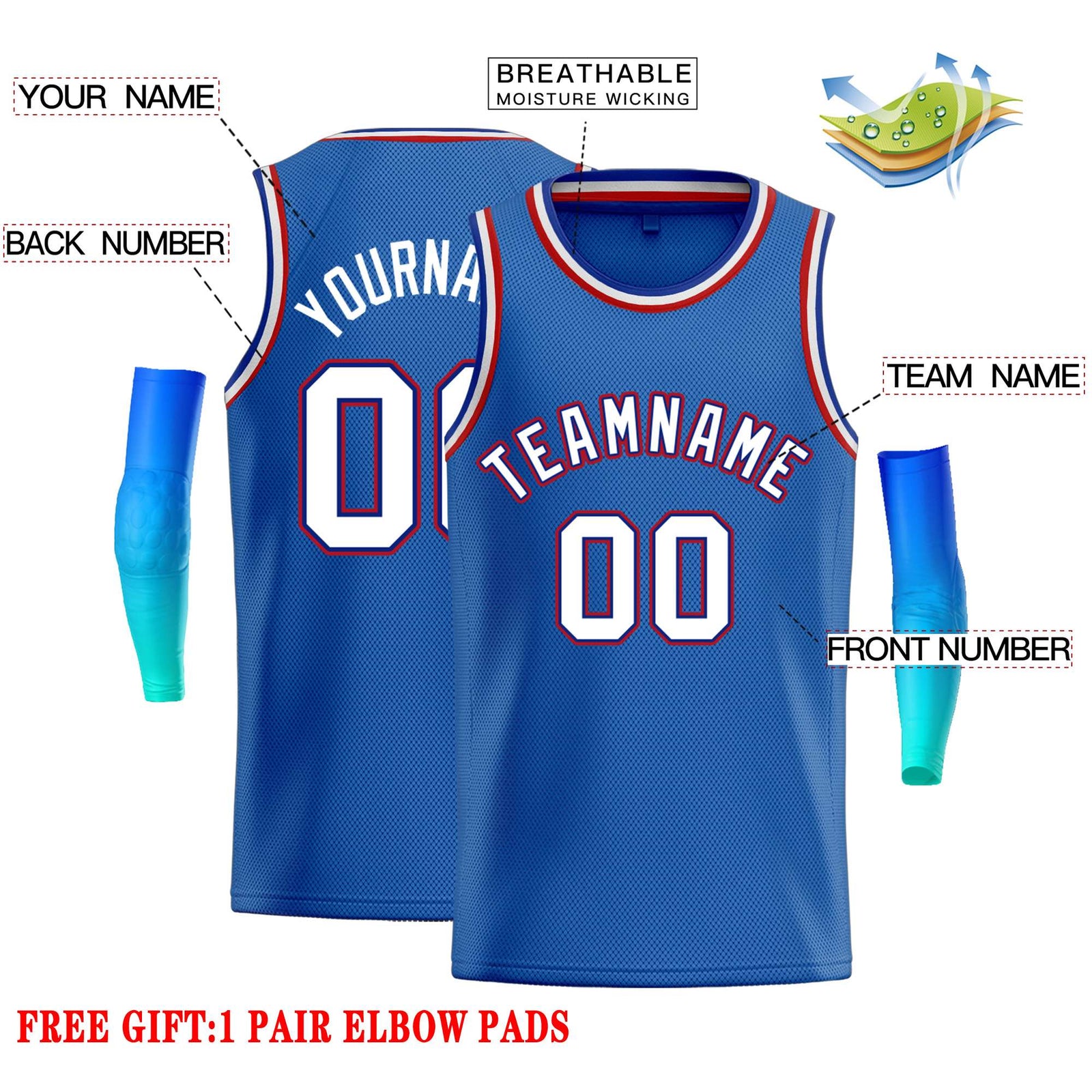 Custom Blue White-Red Classic Tops Casual Basketball Jersey