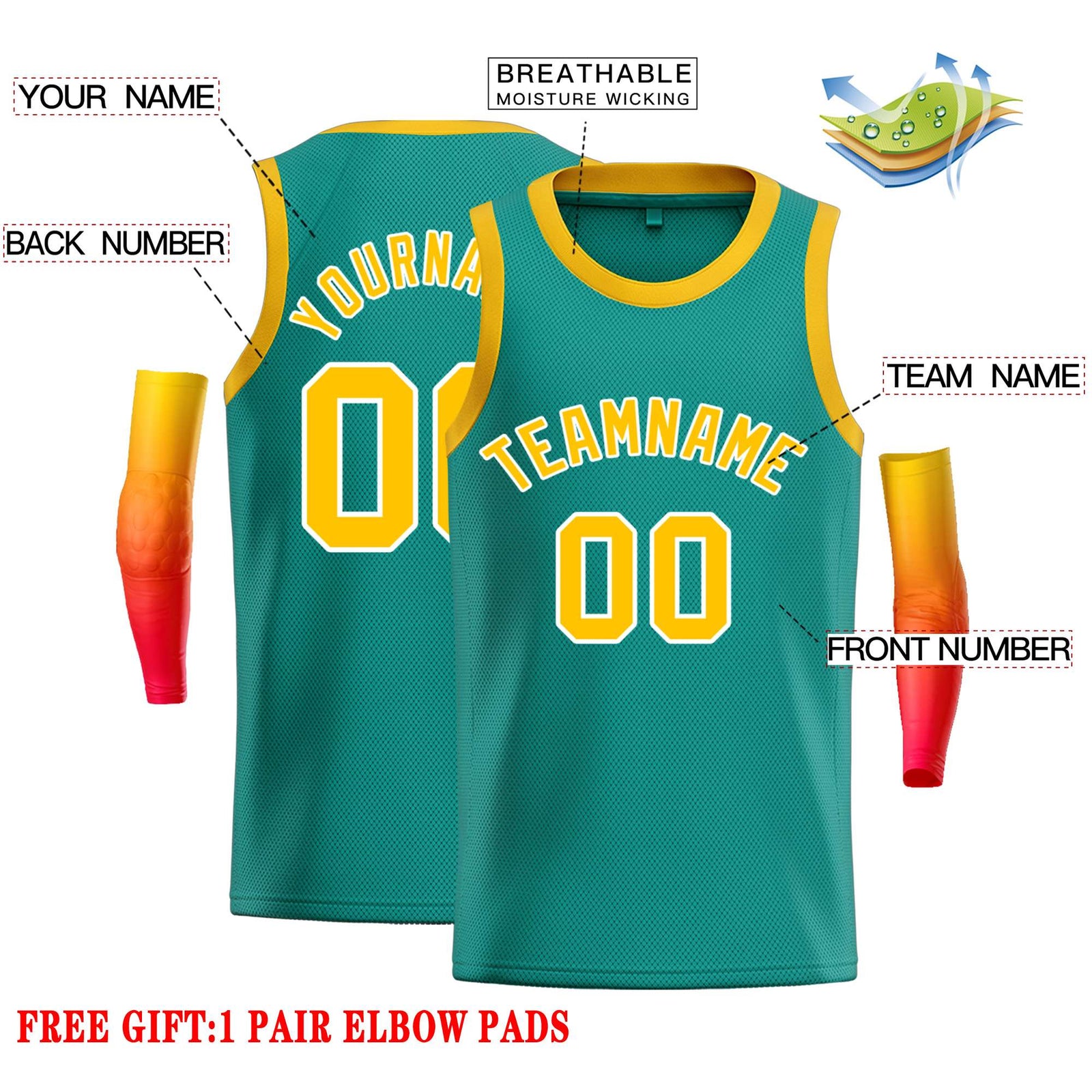 Custom Teal Yellow-White Classic Tops Casual Basketball Jersey