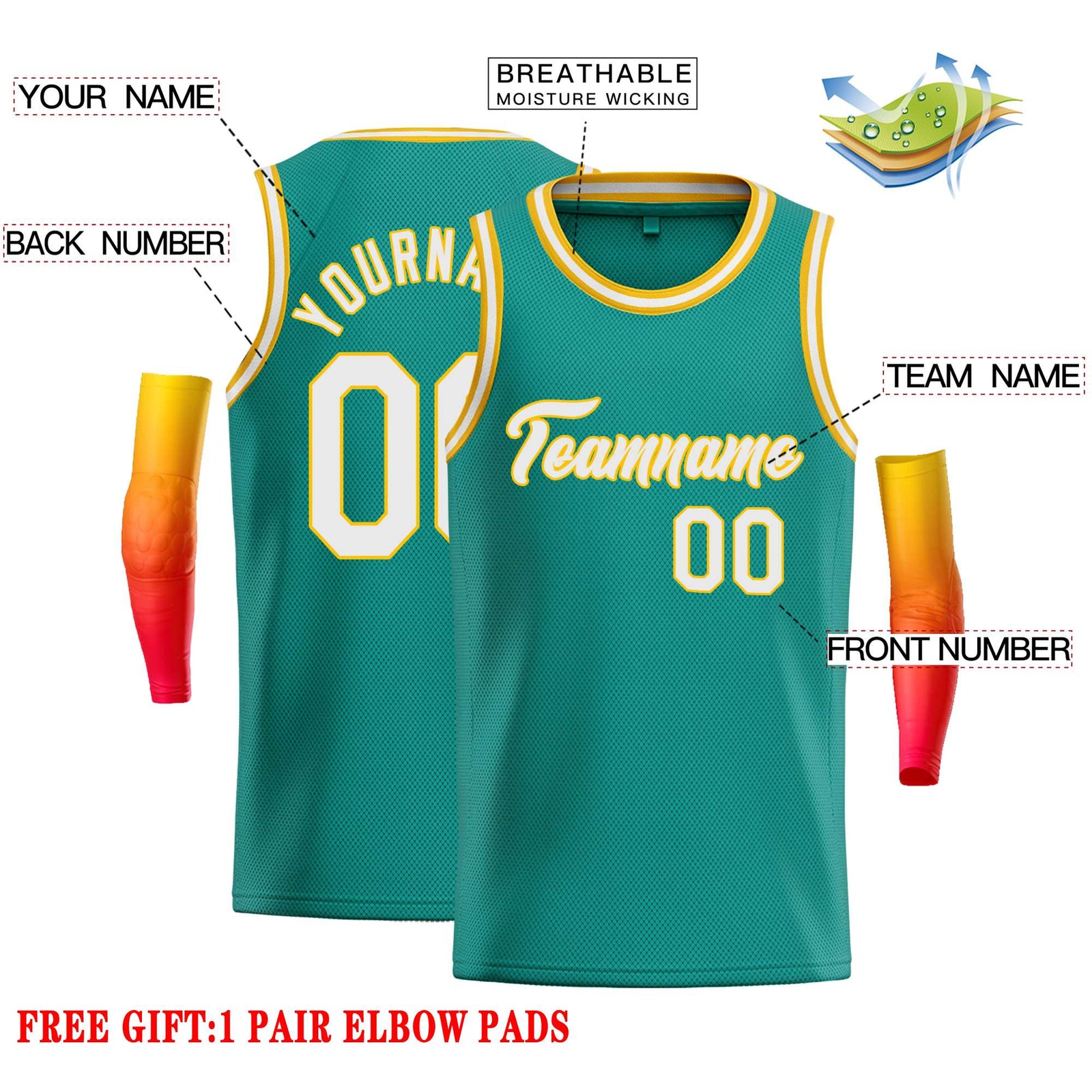 Custom Teal White-Yellow Classic Tops Casual Basketball Jersey