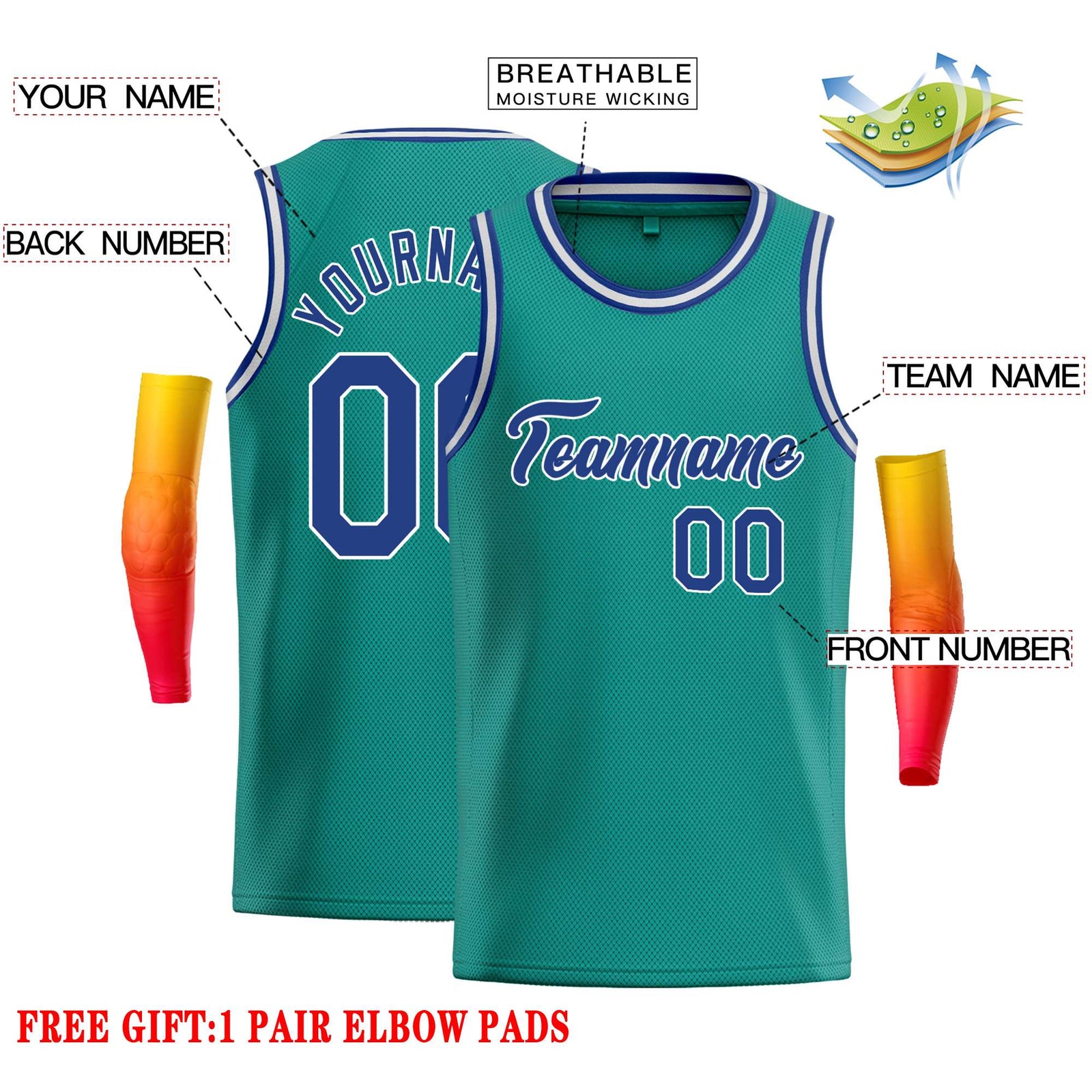 Custom Teal Royal-White Classic Tops Casual Basketball Jersey