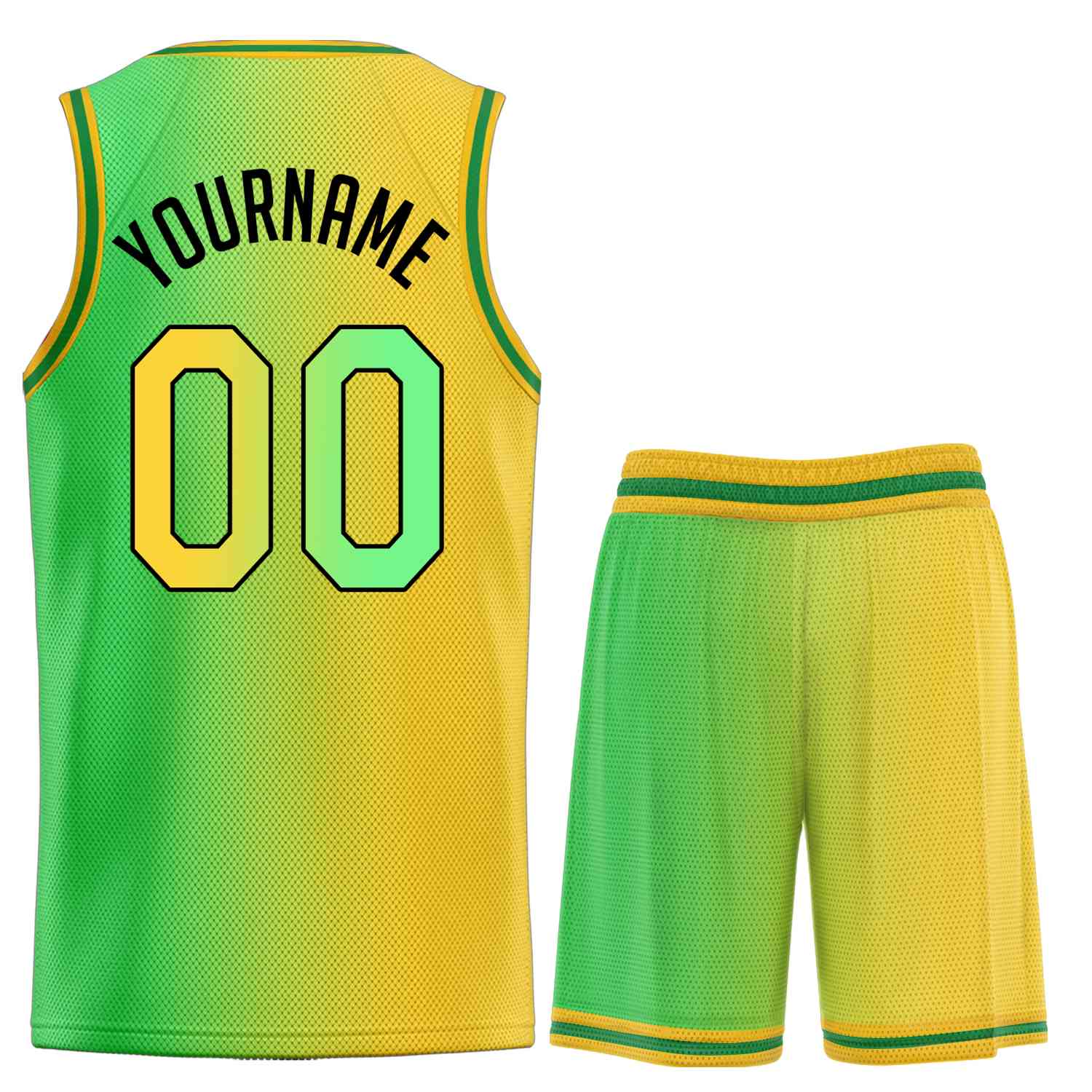 Custom Yellow Green-Black Gradient Fashion Sets Sports Uniform Basketball Jersey