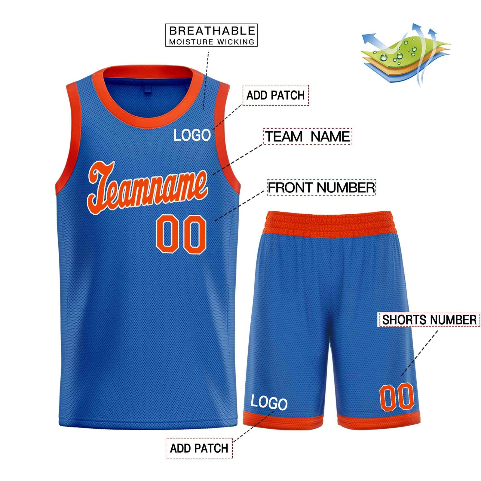 Custom Blue Orange-White Classic Sets Sports Uniform Basketball Jersey