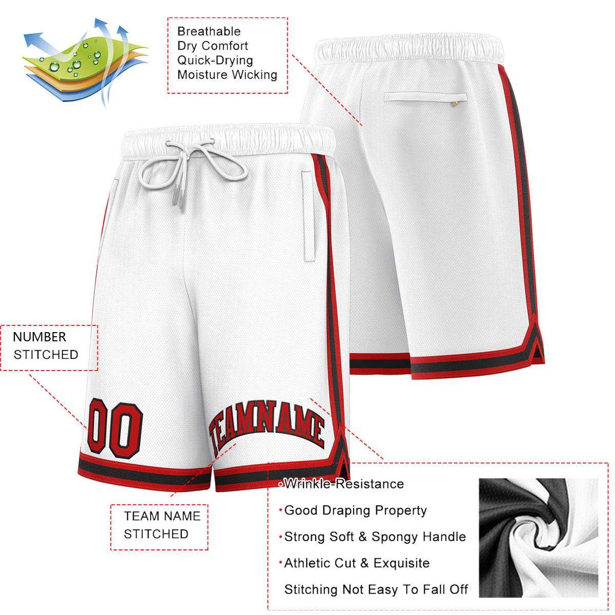Custom White Red-Black Sport Basketball Shorts