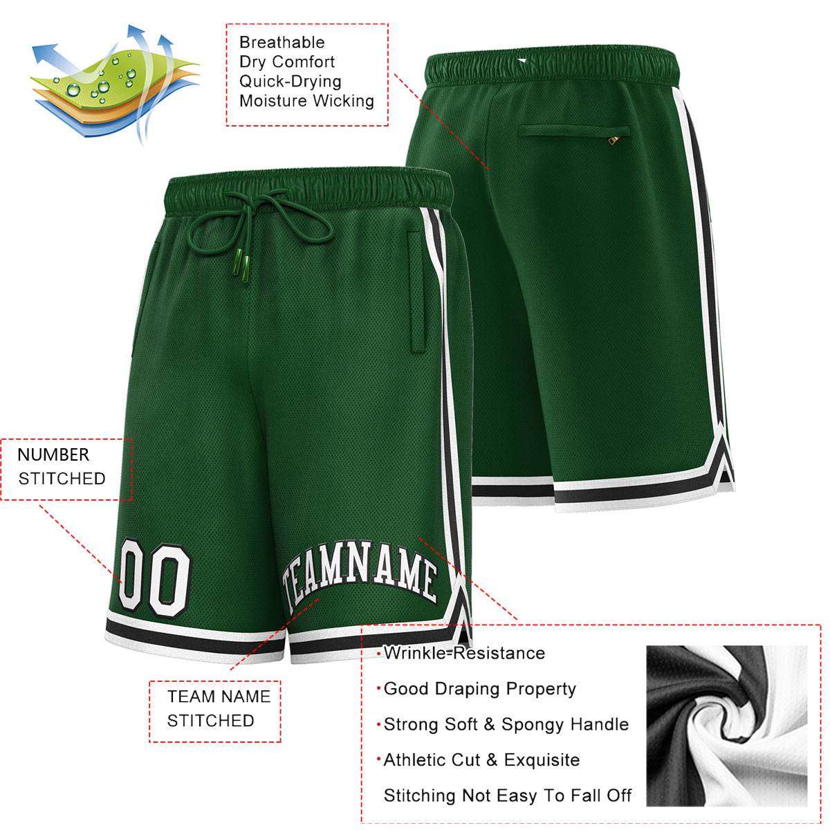 Custom Green White-Black Sport Basketball Shorts