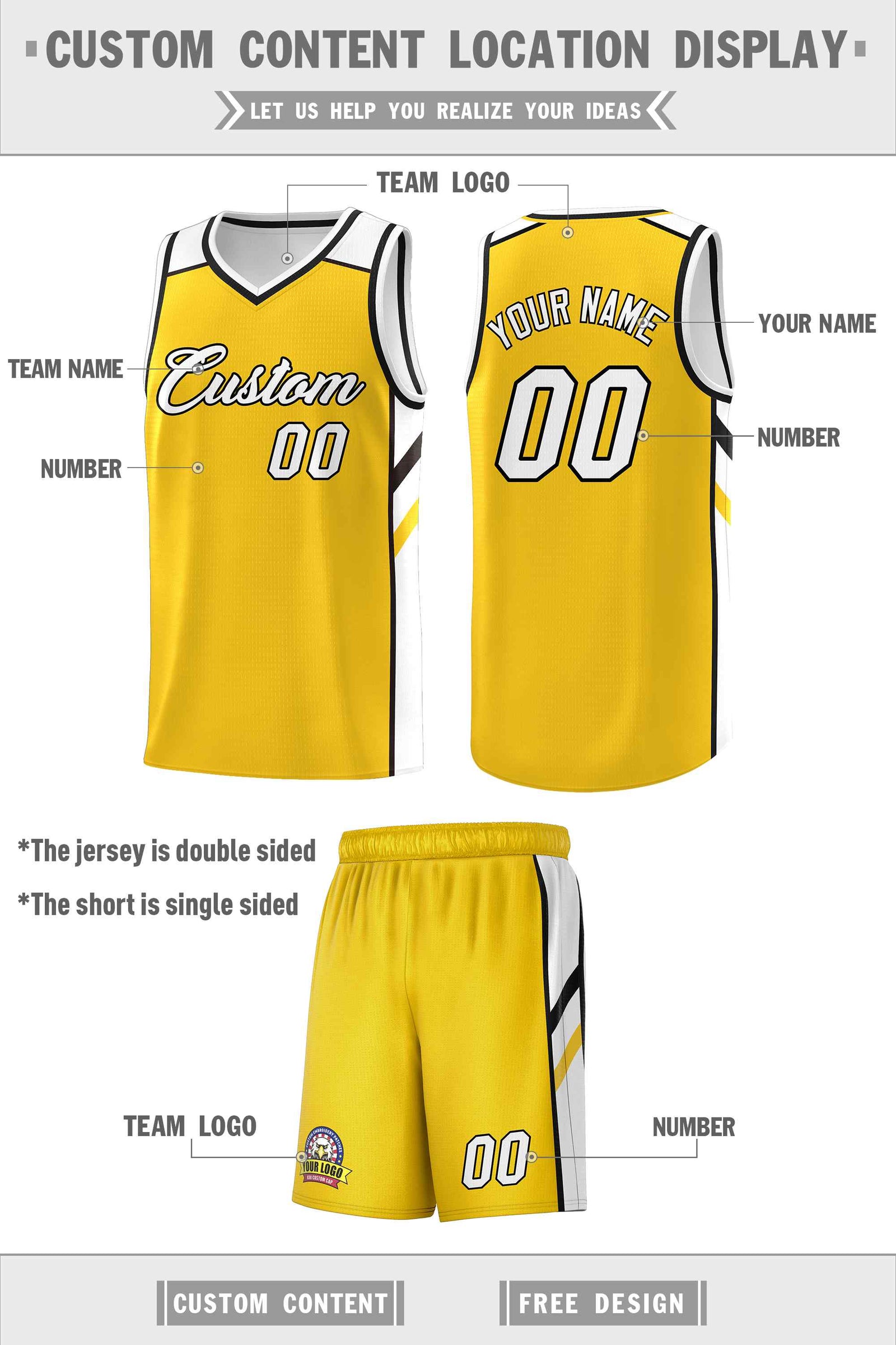 Custom Yellow White Double Side Sets Men Basketball Jersey