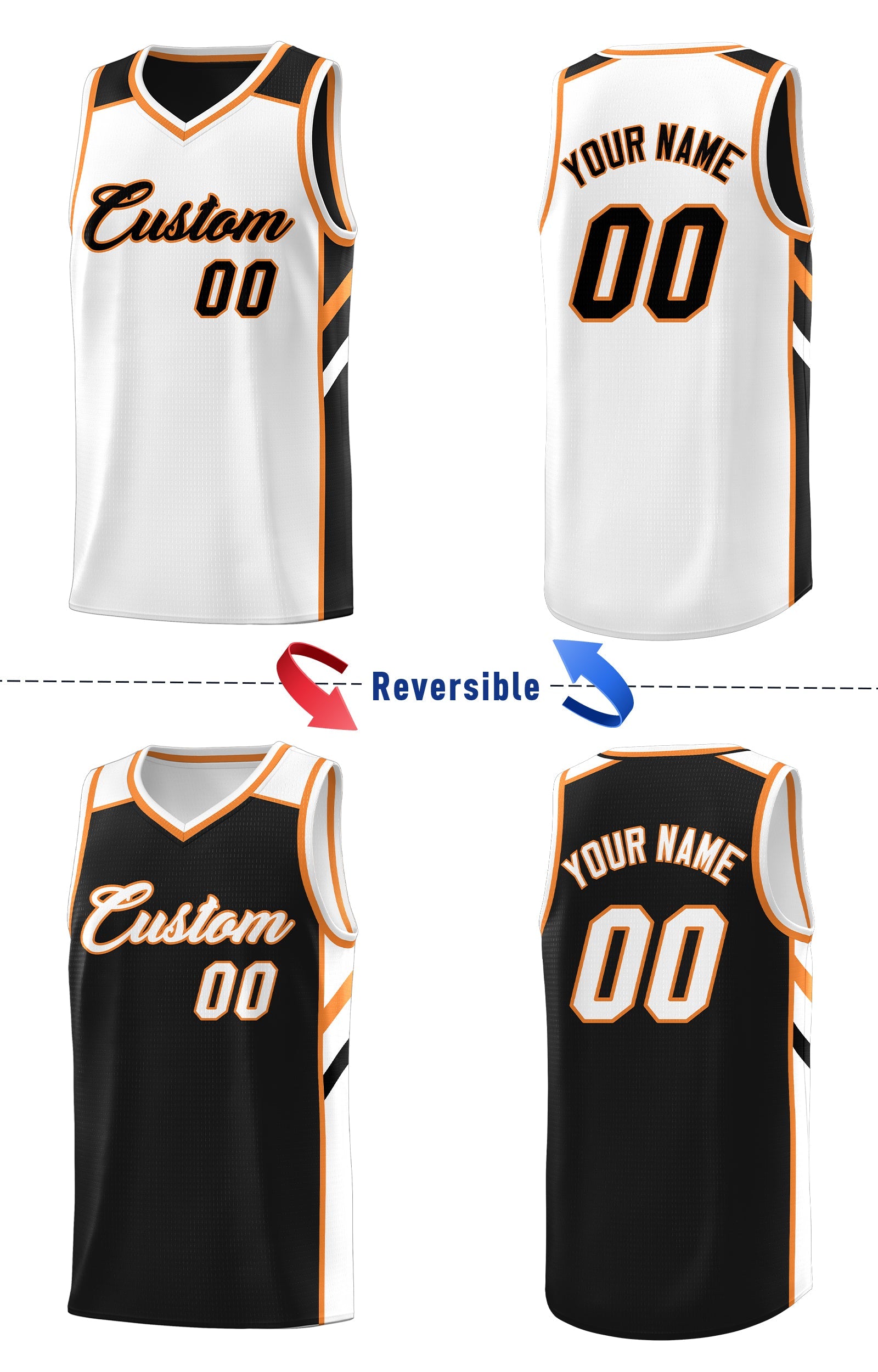 Custom Black White Double Side Tops Casual Basketball Jersey