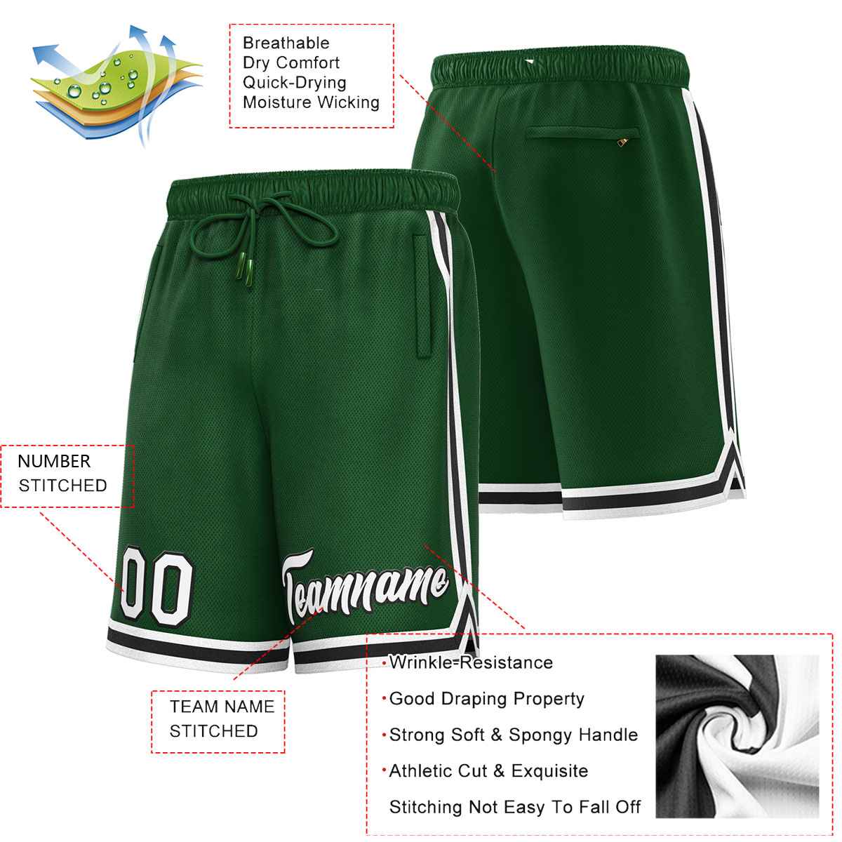 Custom Green White-Black Sport Basketball Shorts