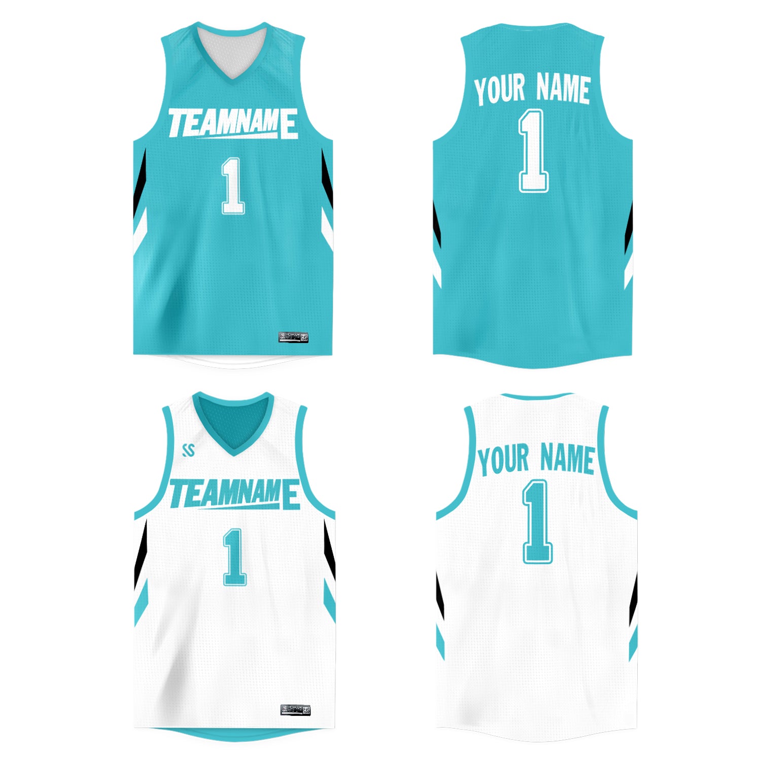 Custom Aqua White Double Side Tops Athletic Basketball Jersey