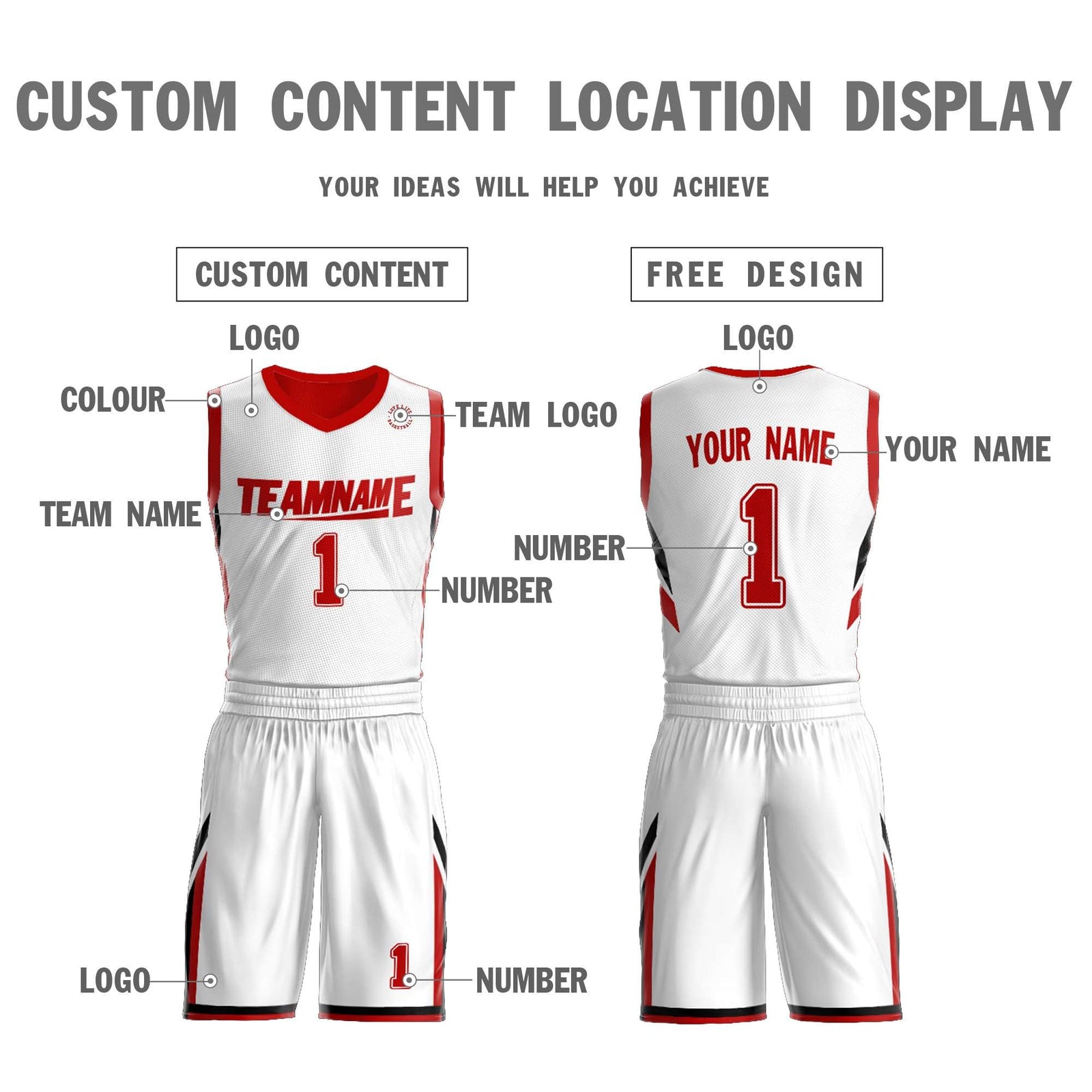 Custom White Red Double Side Sets Design Sportswear Basketball Jersey