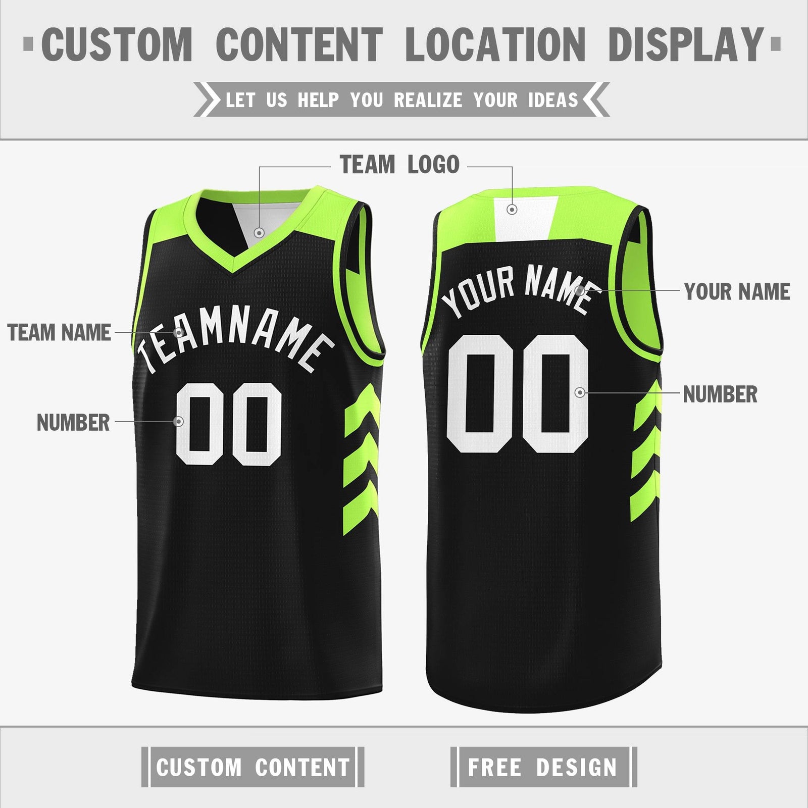 Custom Black Neon Green Reversible Double Side Tops Basketball Jersey