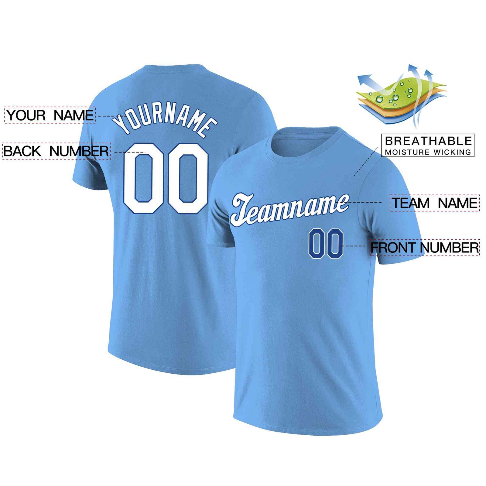 Custom Light Blue White-Royal Classic Style Crew neck T-Shirts Full Sublimated