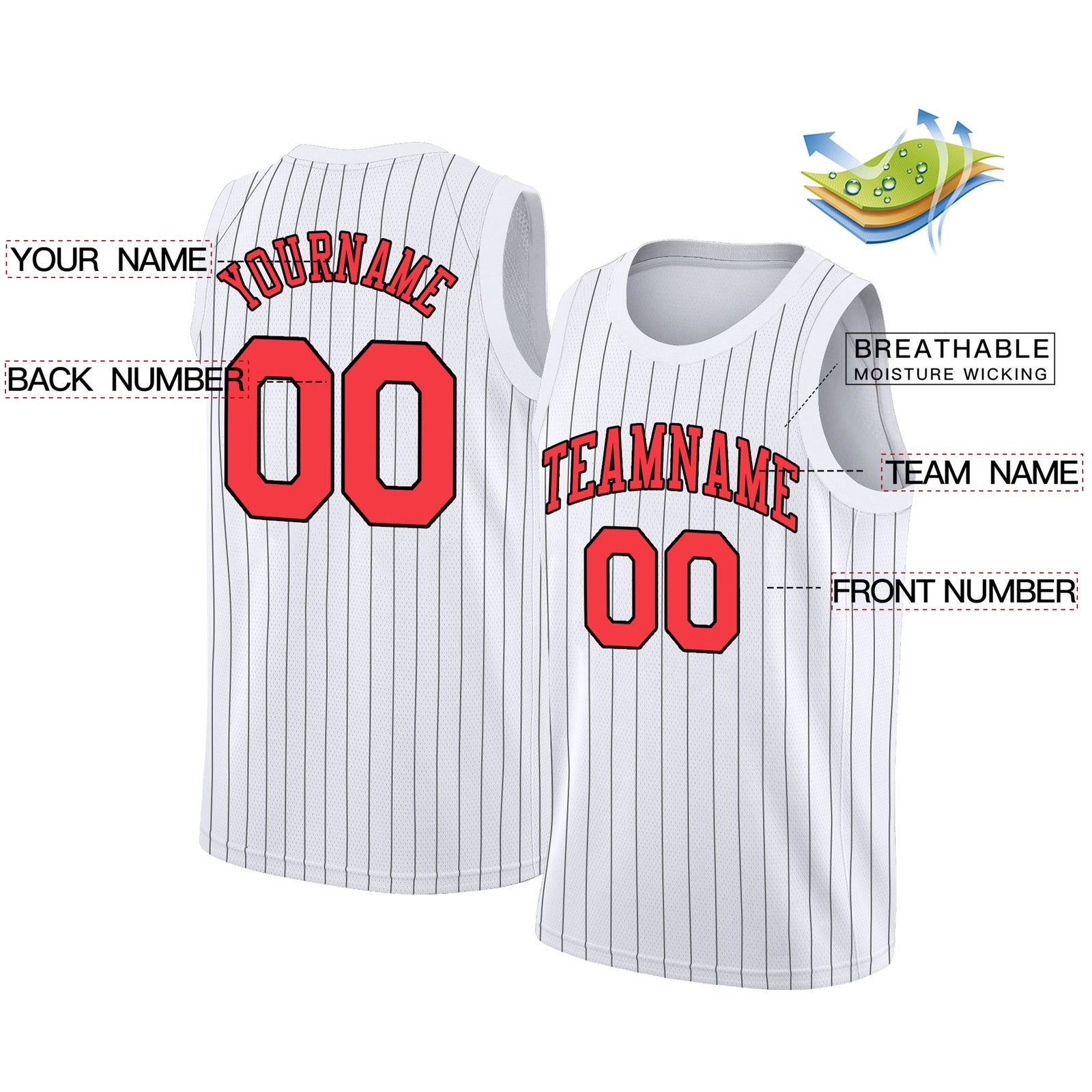 Custom White Red Black Stripe Fashion Tops Fashion Sportwear Basketball Jersey
