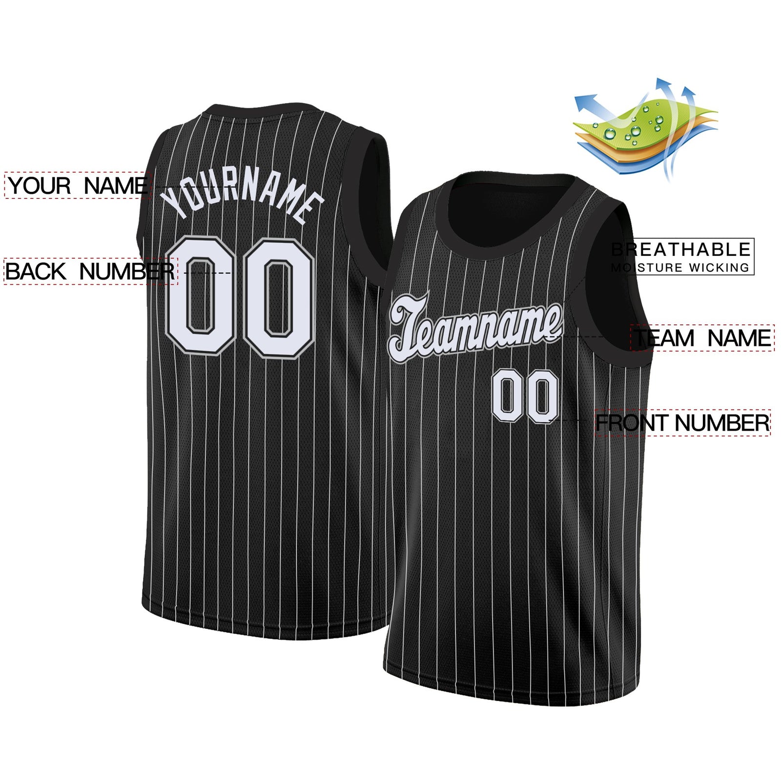 Custom Black White Black Stripe Fashion Tops Breathable Basketball Jersey