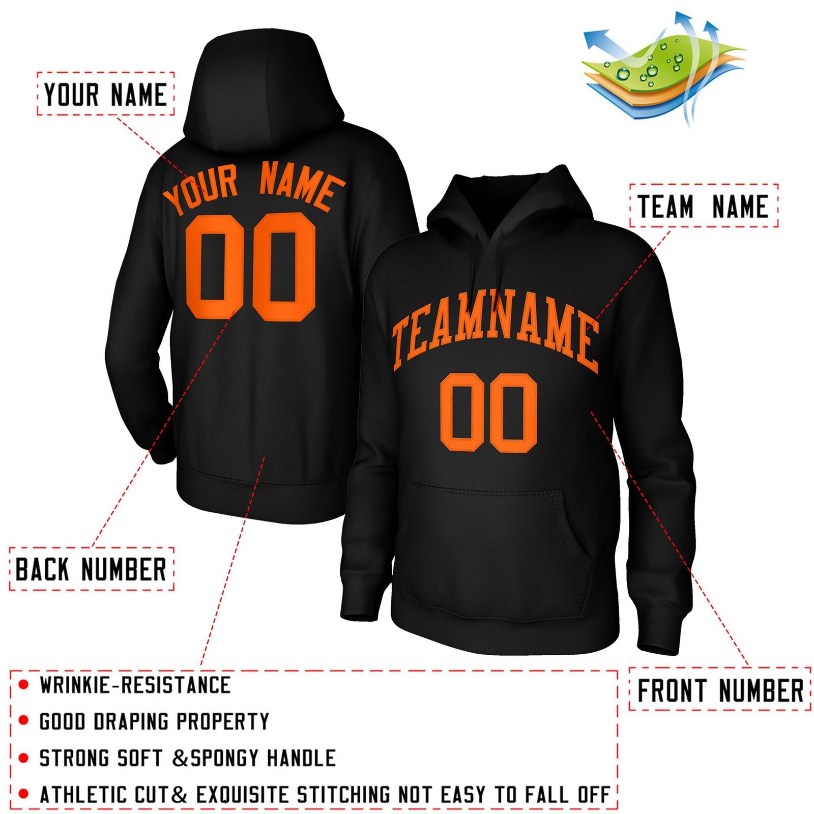 Custom Classic Style Hoodie Fashion Athletic Pullover Sports Black Sweatshirt