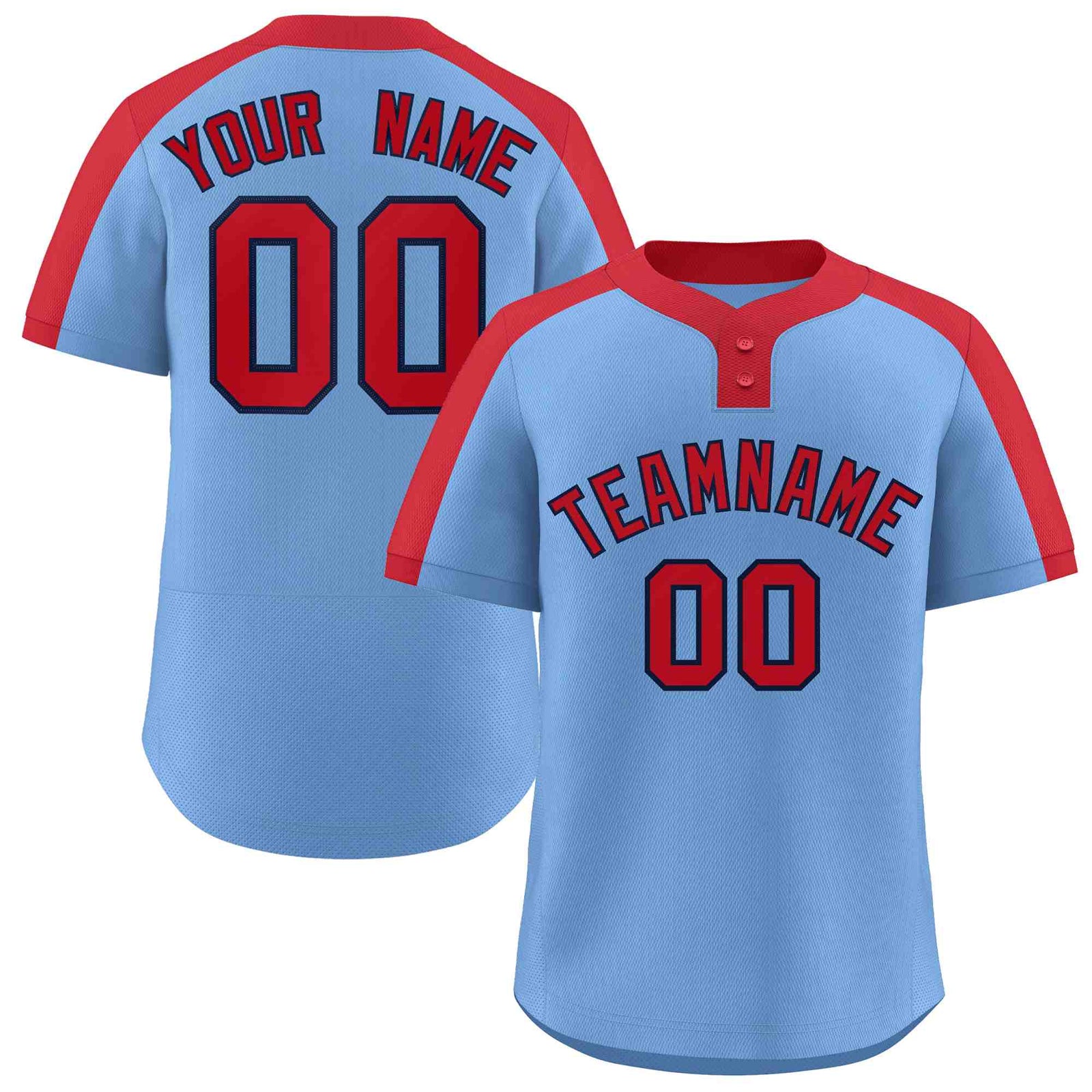 Custom Light Blue Red-Navy Classic Style Authentic Two-Button Softball Jersey