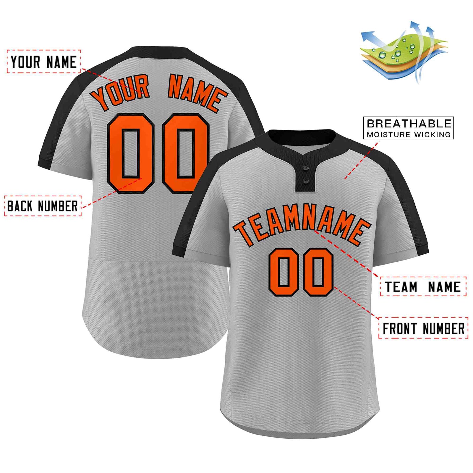 Custom Gray Orange-Black Classic Style Authentic Two-Button Softball Jersey