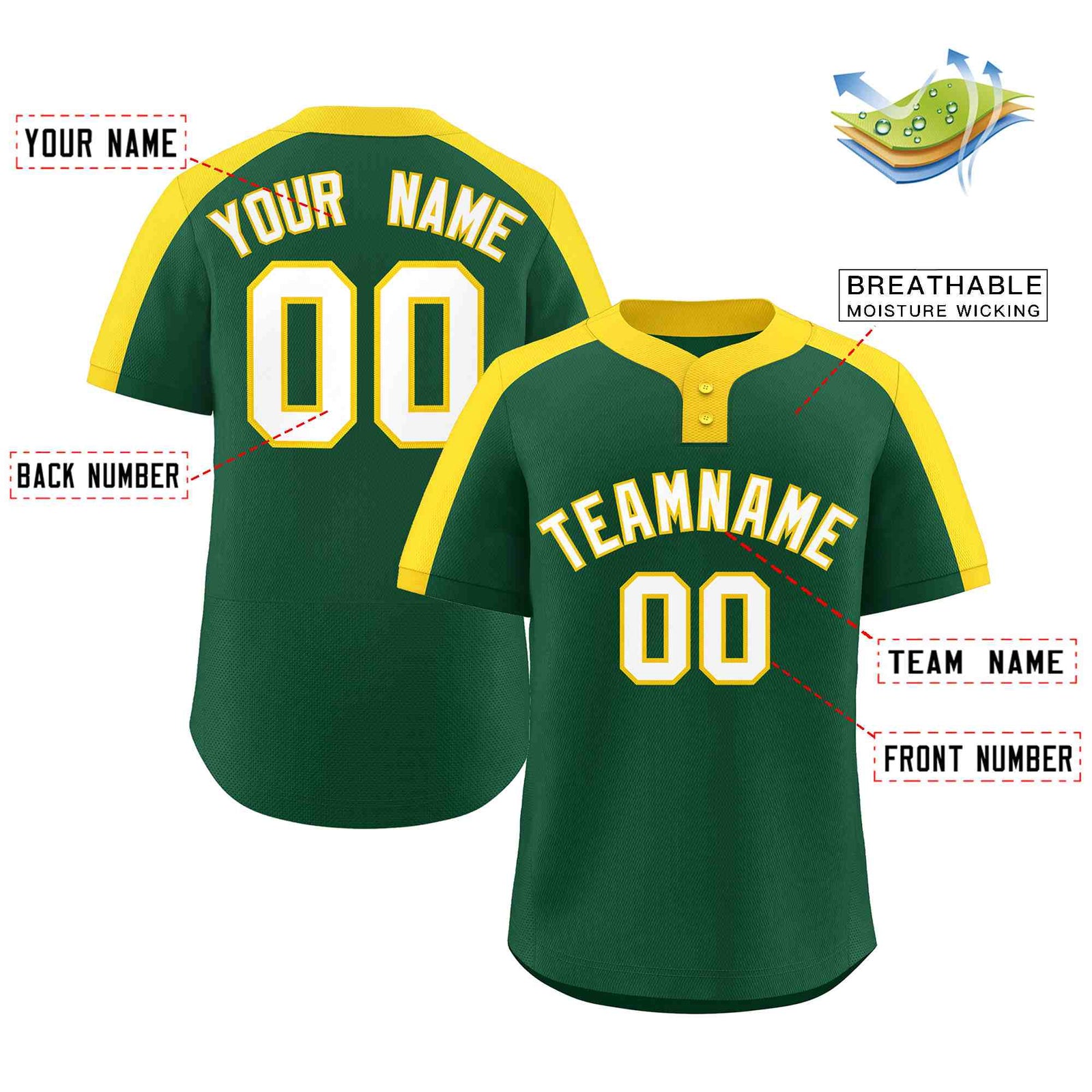 Custom Green White-Gold Classic Style Authentic Two-Button Softball Jersey