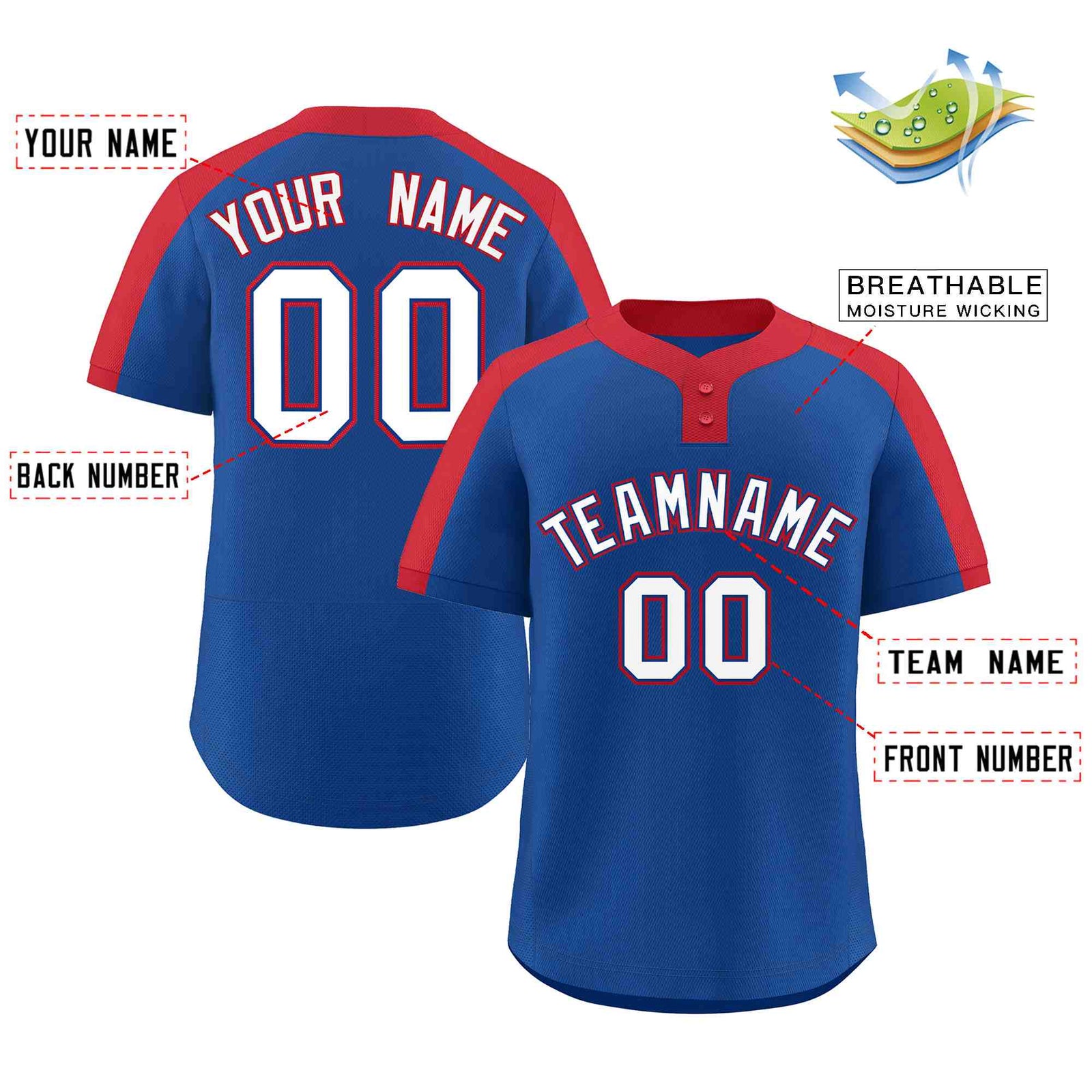 Custom Royal White-Royal Classic Style Authentic Two-Button Softball Jersey