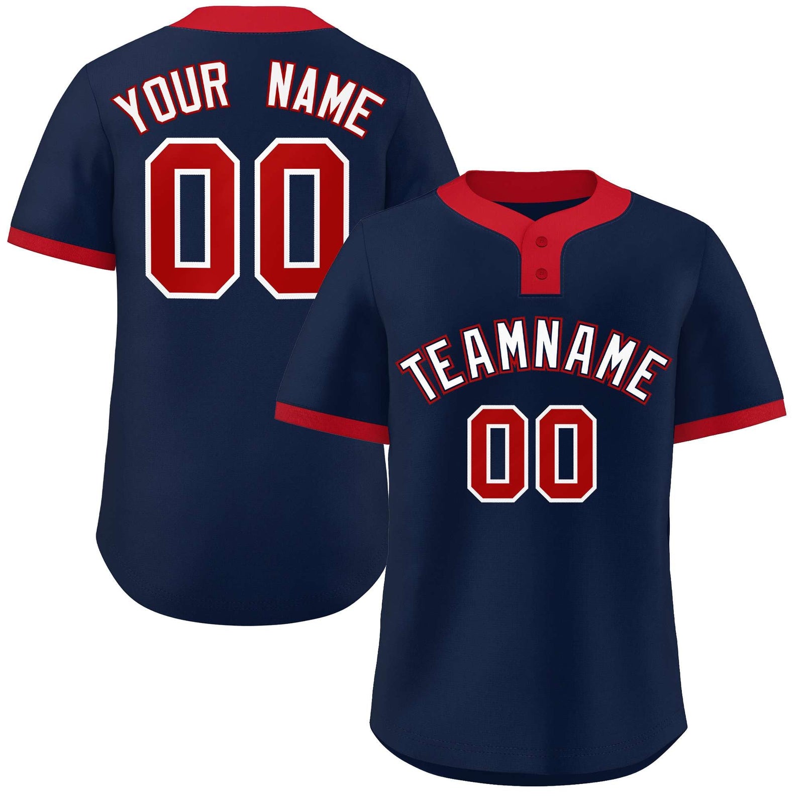 Custom Navy White-Red Classic Style Authentic Two-Button Softball Jersey