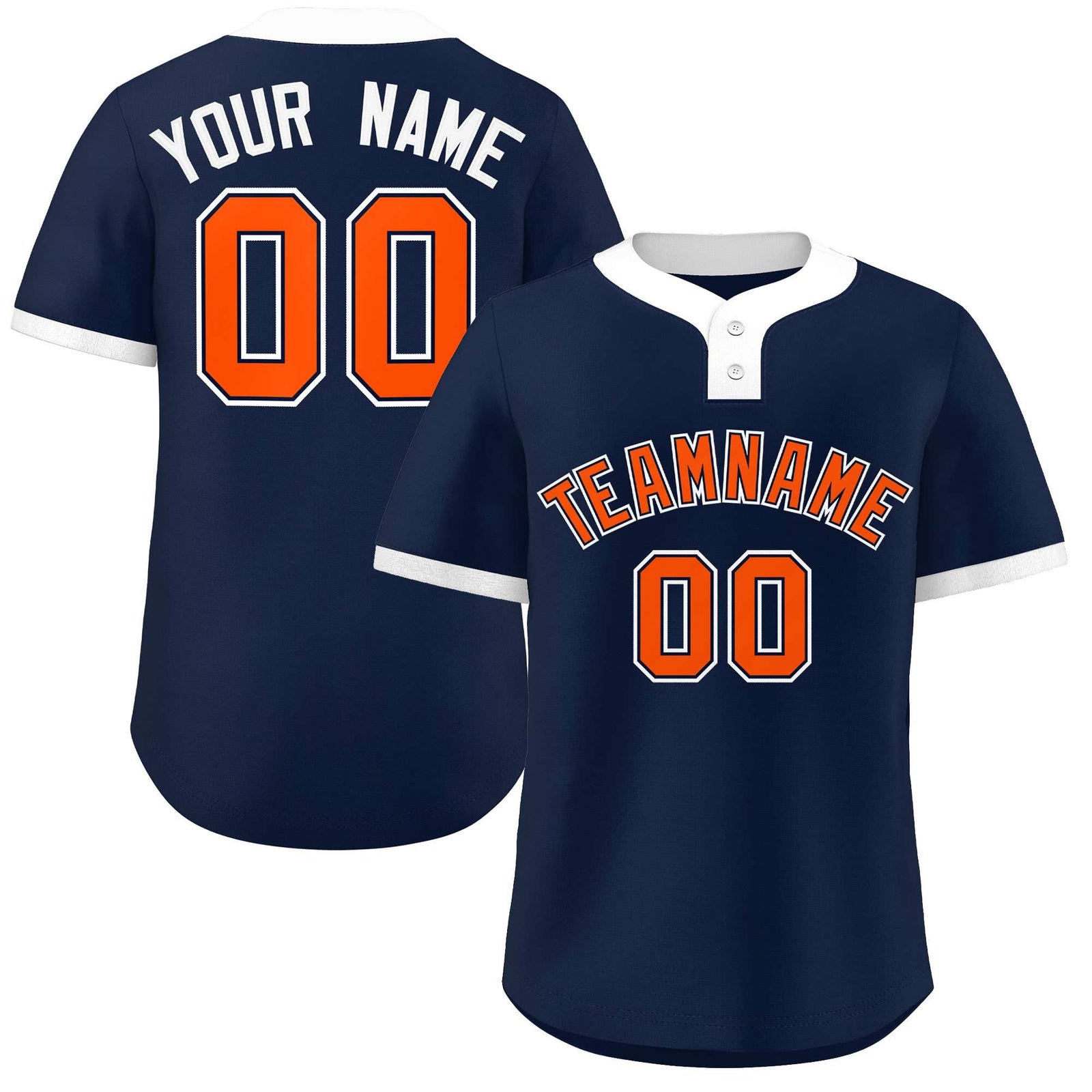 Custom Navy Orange-White Classic Style Authentic Two-Button Softball Jersey
