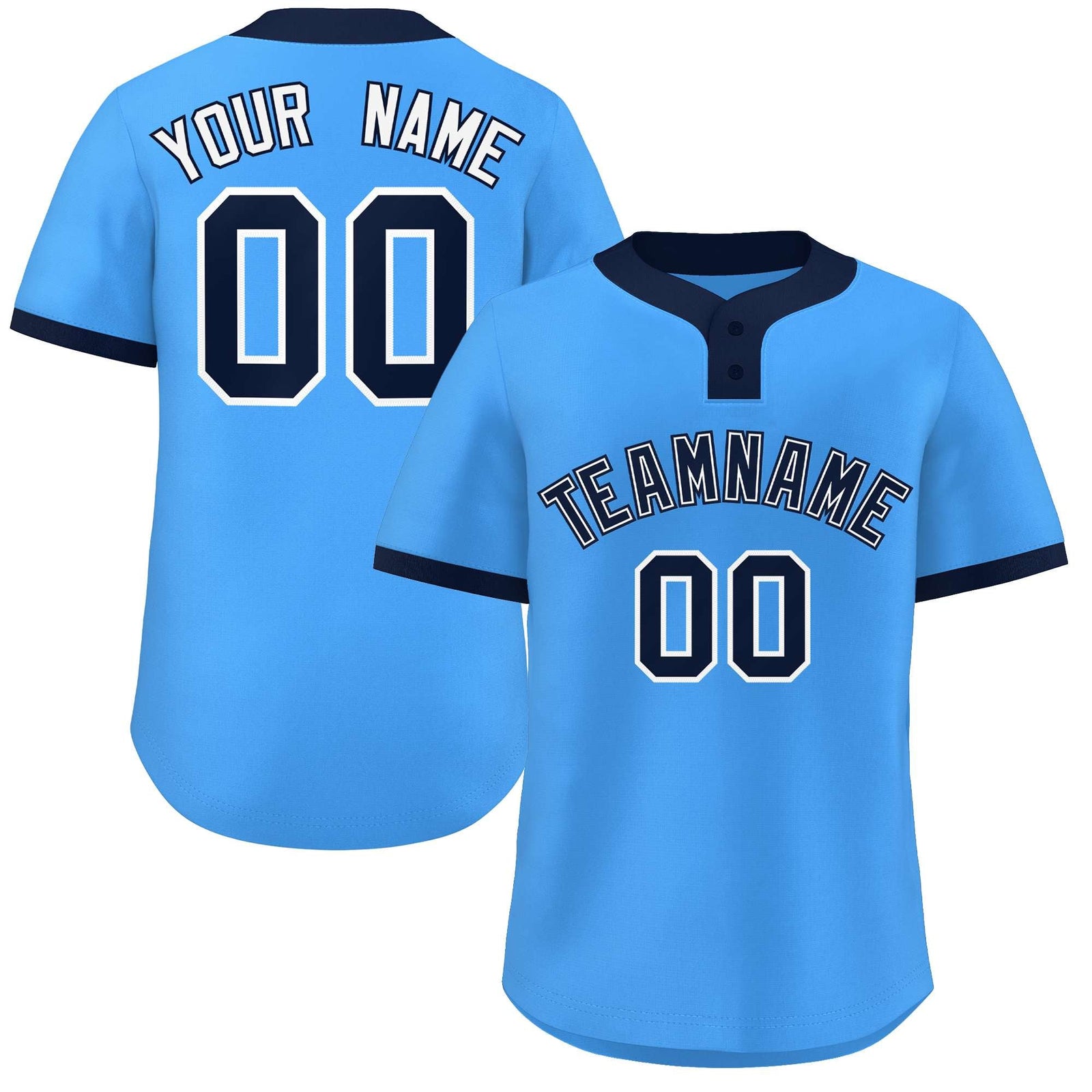 Custom Powder Blue Navy-White Classic Style Authentic Two-Button Softball Jersey