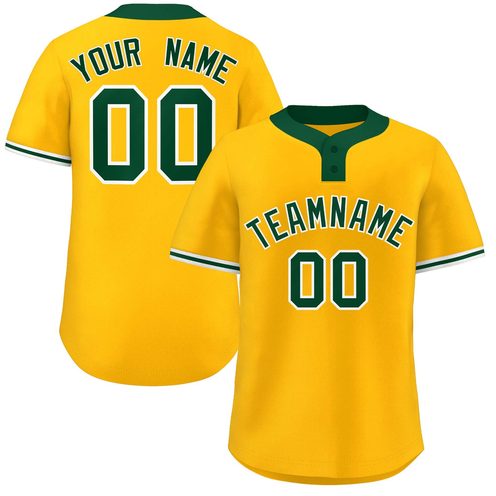 Custom Gold Kelly Green-White Classic Style Authentic Two-Button Softball Jersey