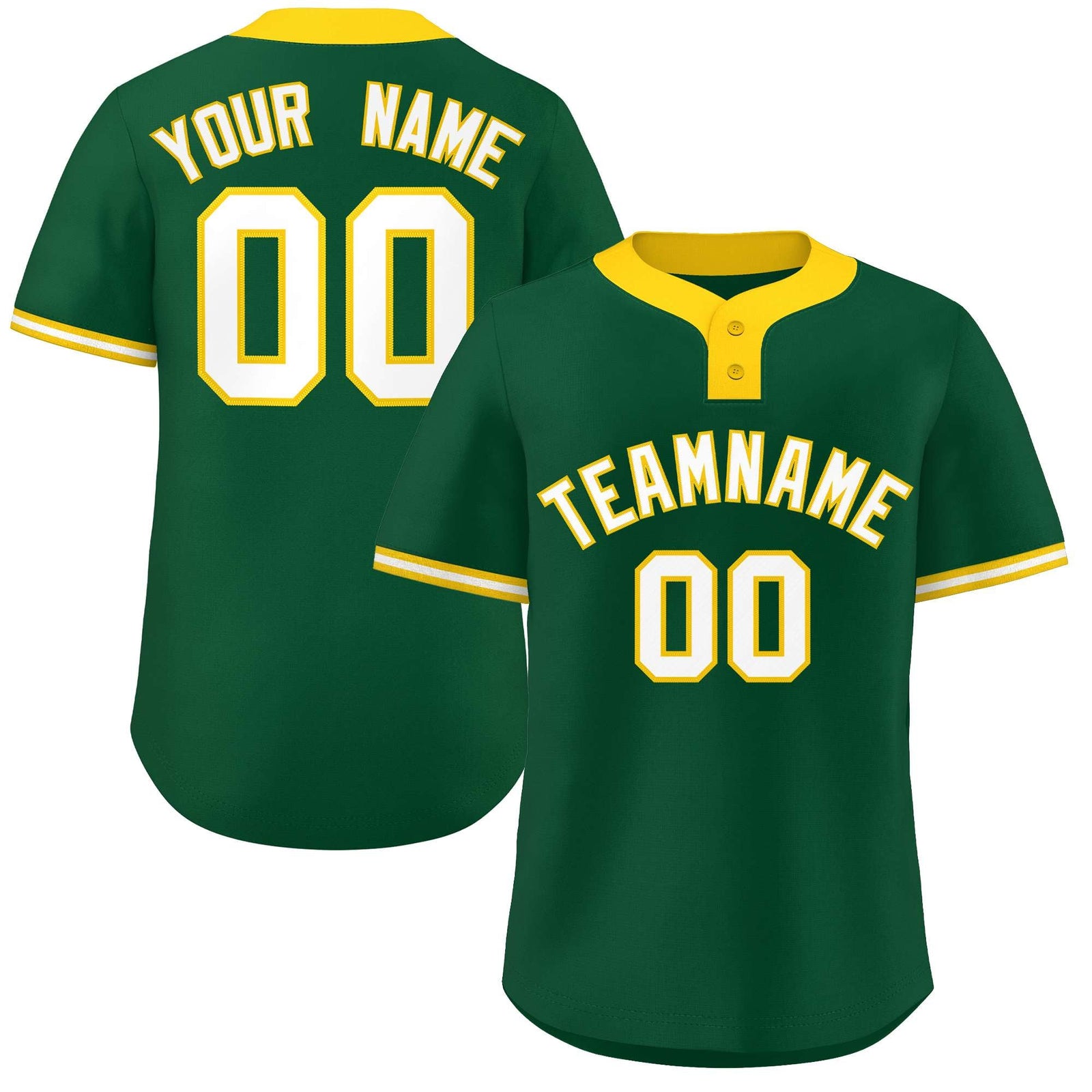 Custom Green White-Gold Classic Style Authentic Two-Button Softball Jersey