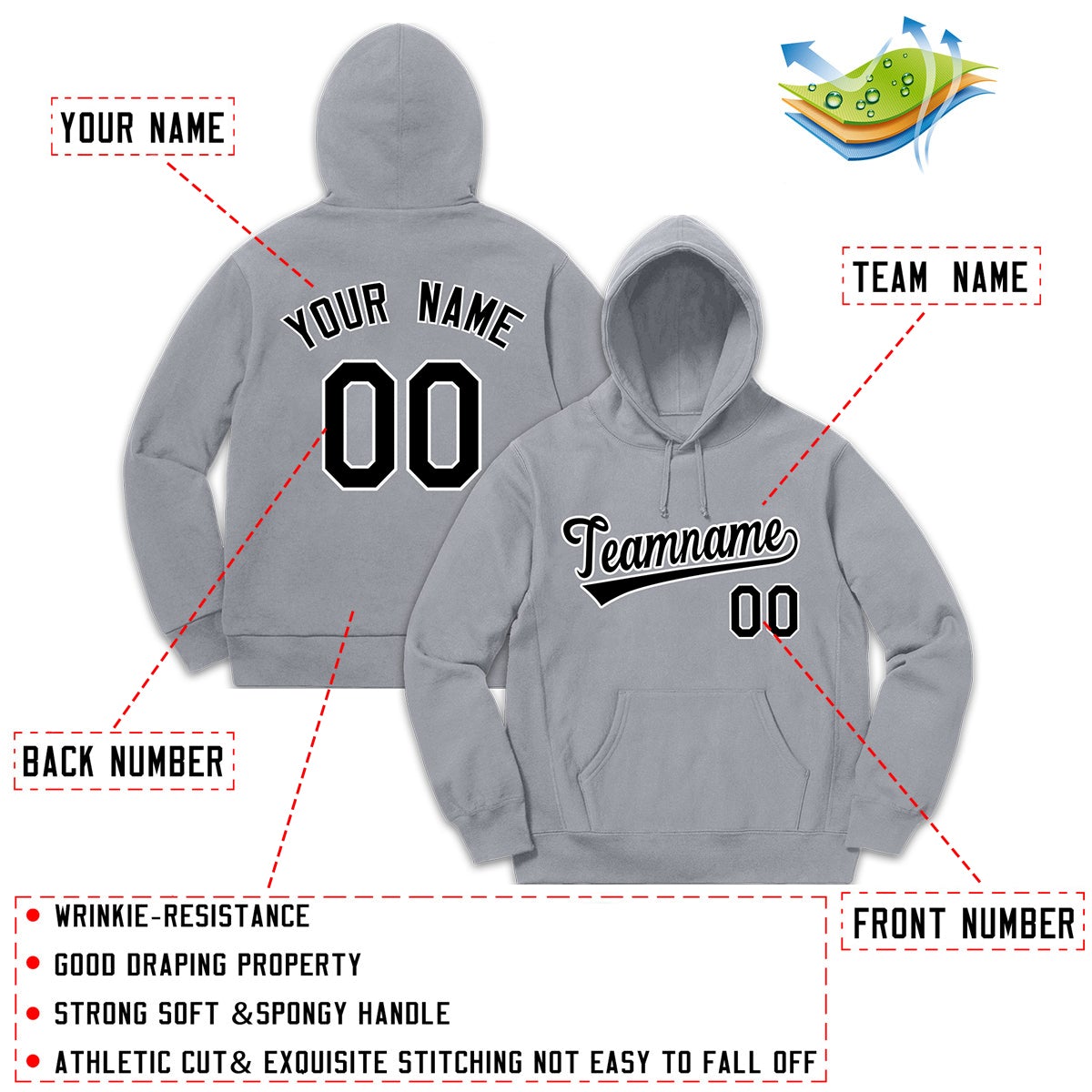 Custom Gray Black-White Sport Classic Style Sweatshirt Fashion Hoodie Uniform
