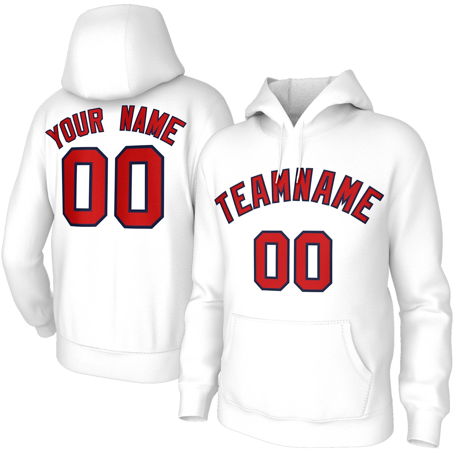Custom Stitched White Red-Navy Classic Style Hoodie Training Uniform