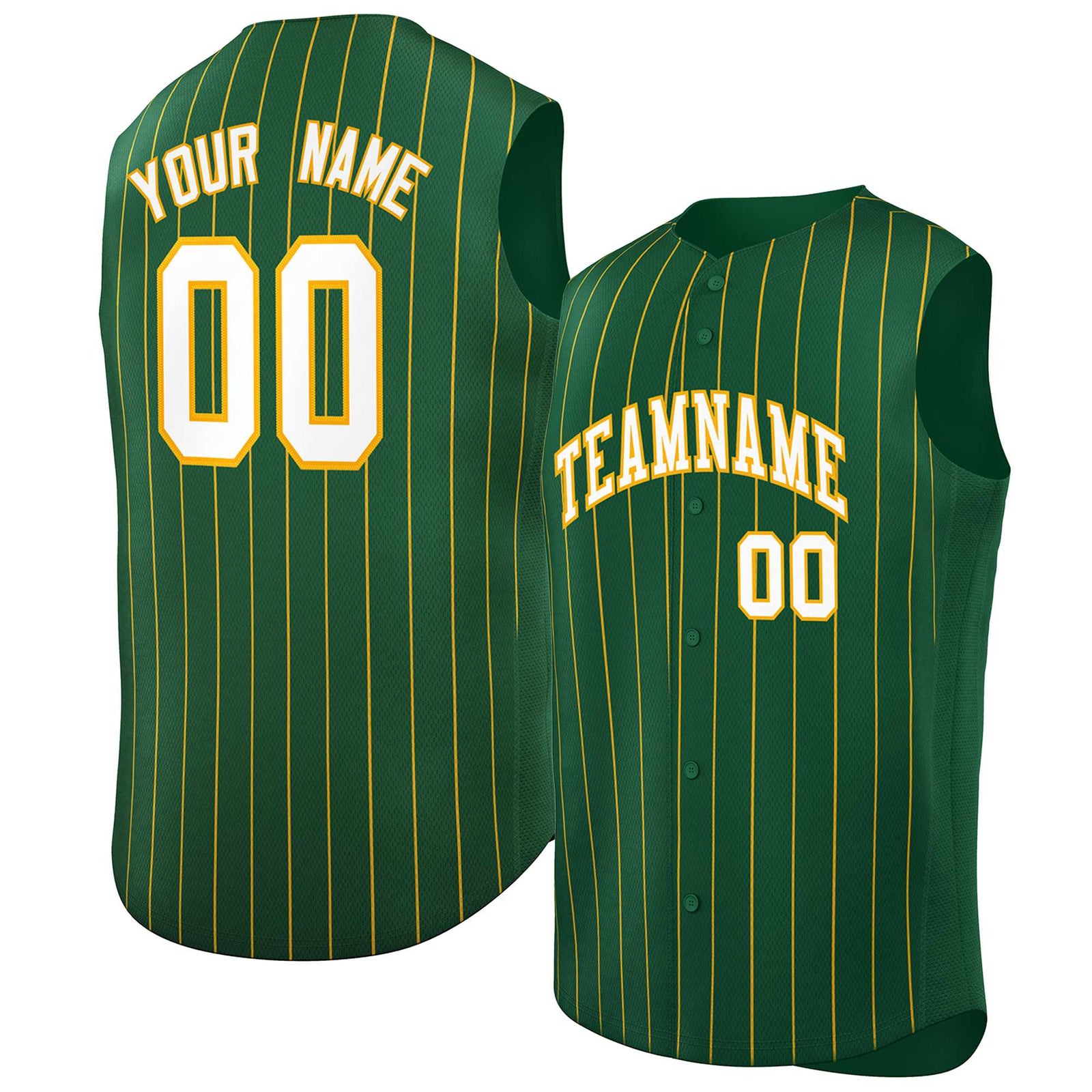 Custom Green White-Yellow Sleeveless Stripe Fashion Baseball Jersey