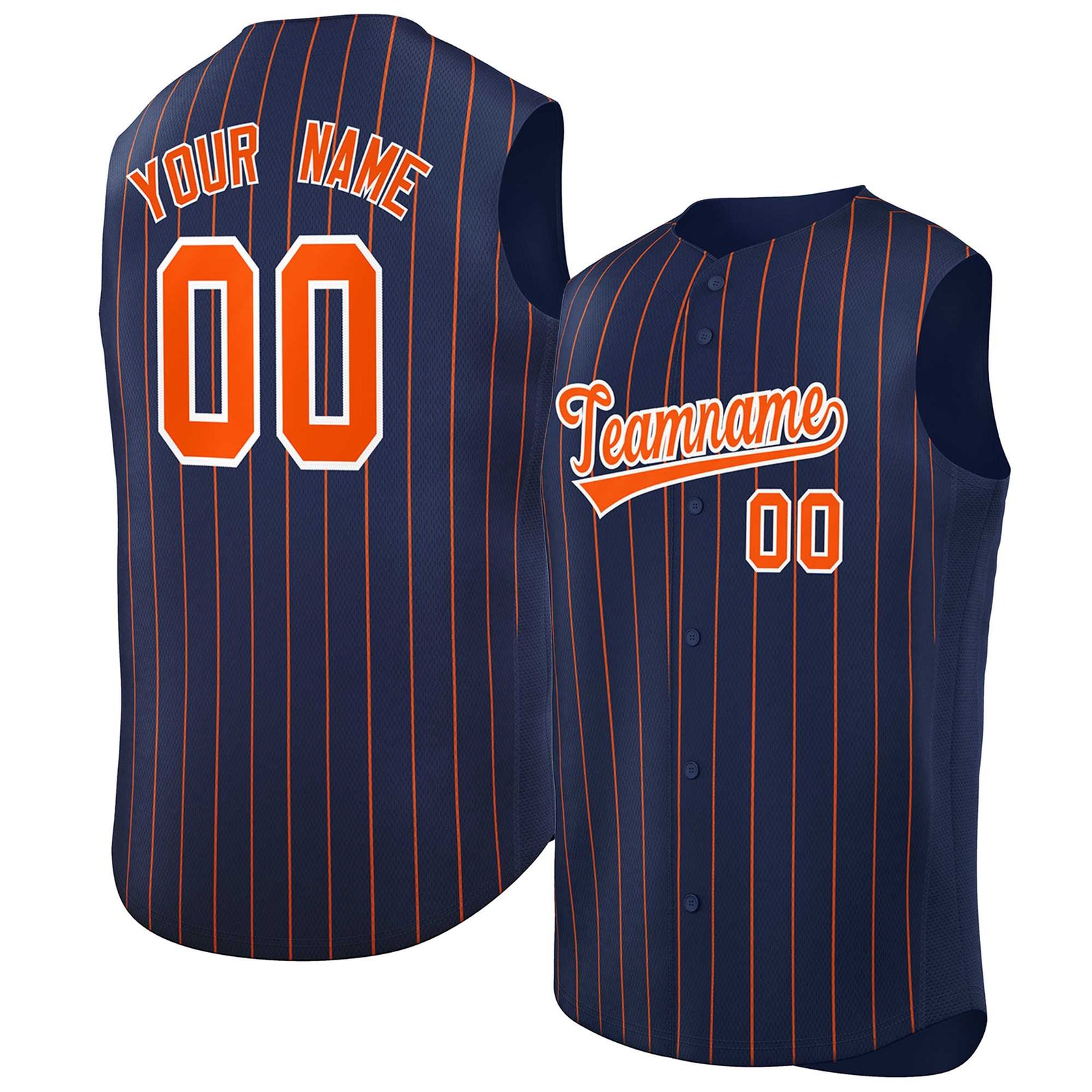 Custom Navy Orange-White Sleeveless Stripe Fashion Baseball Jersey