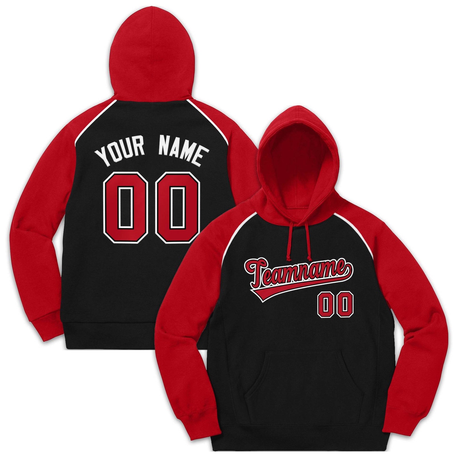 Custom Stitched Sportwear Black Red-White Raglan Sleeves Pullover Hoodie