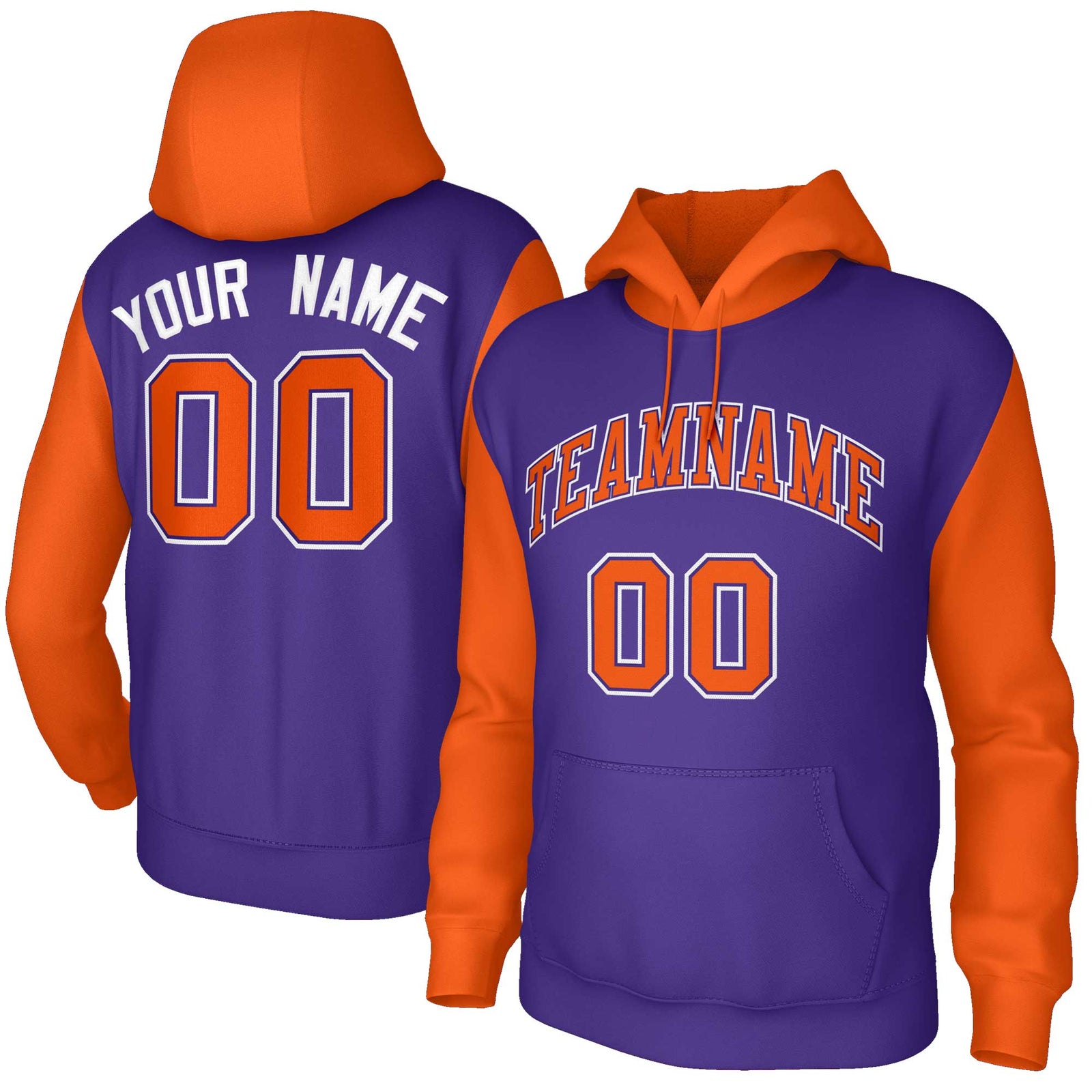 Custom Purple Orange-Purple Raglan Sleeves Stitched Sportwear Pullover Hoodie