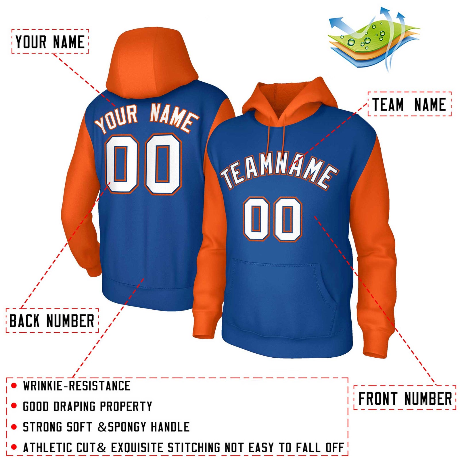 Custom Royal White-Royal Raglan Sleeves Stitched Sportwear Pullover Hoodie