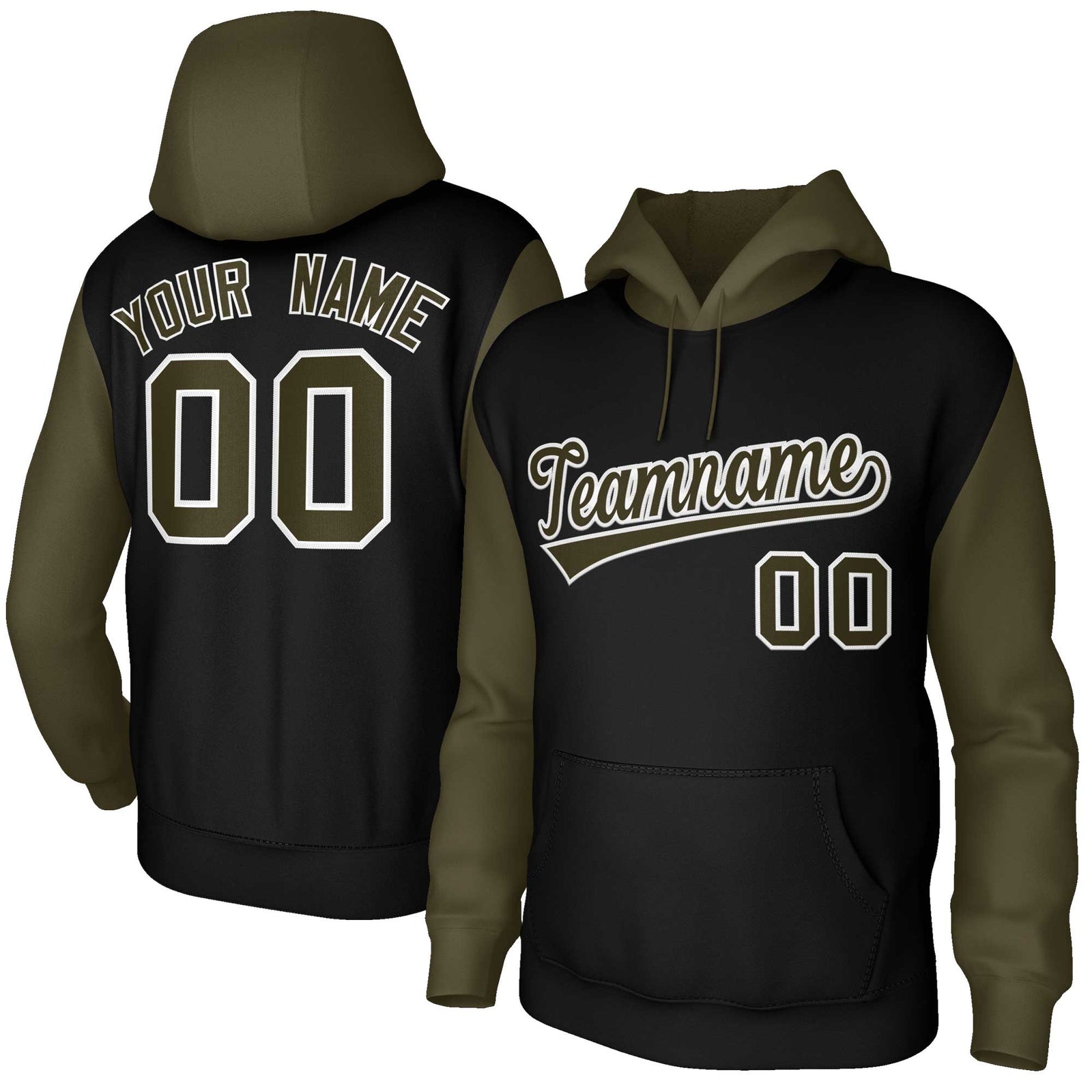 Custom Black Green-White Raglan Sleeves Stitched Sportwear Pullover Hoodie