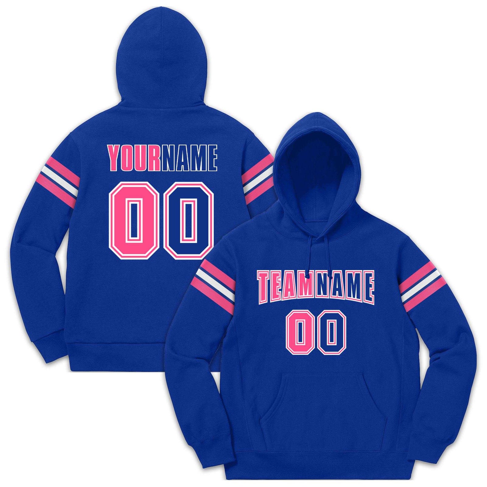 Custom Stitched Royal Pink-White Cotton Pullover Sweatshirt Hoodie